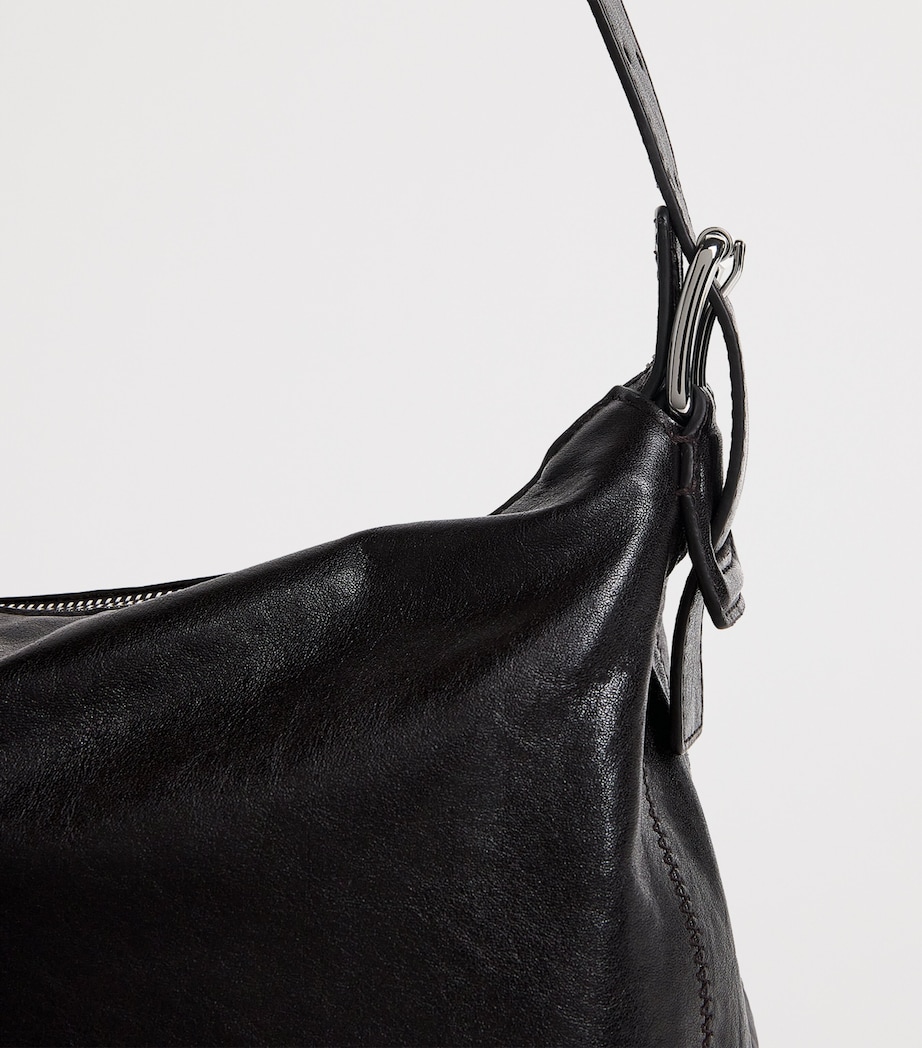 Leather Belted Baguette Shoulder Bag BR490 DARK CHOCOLATE Image 6