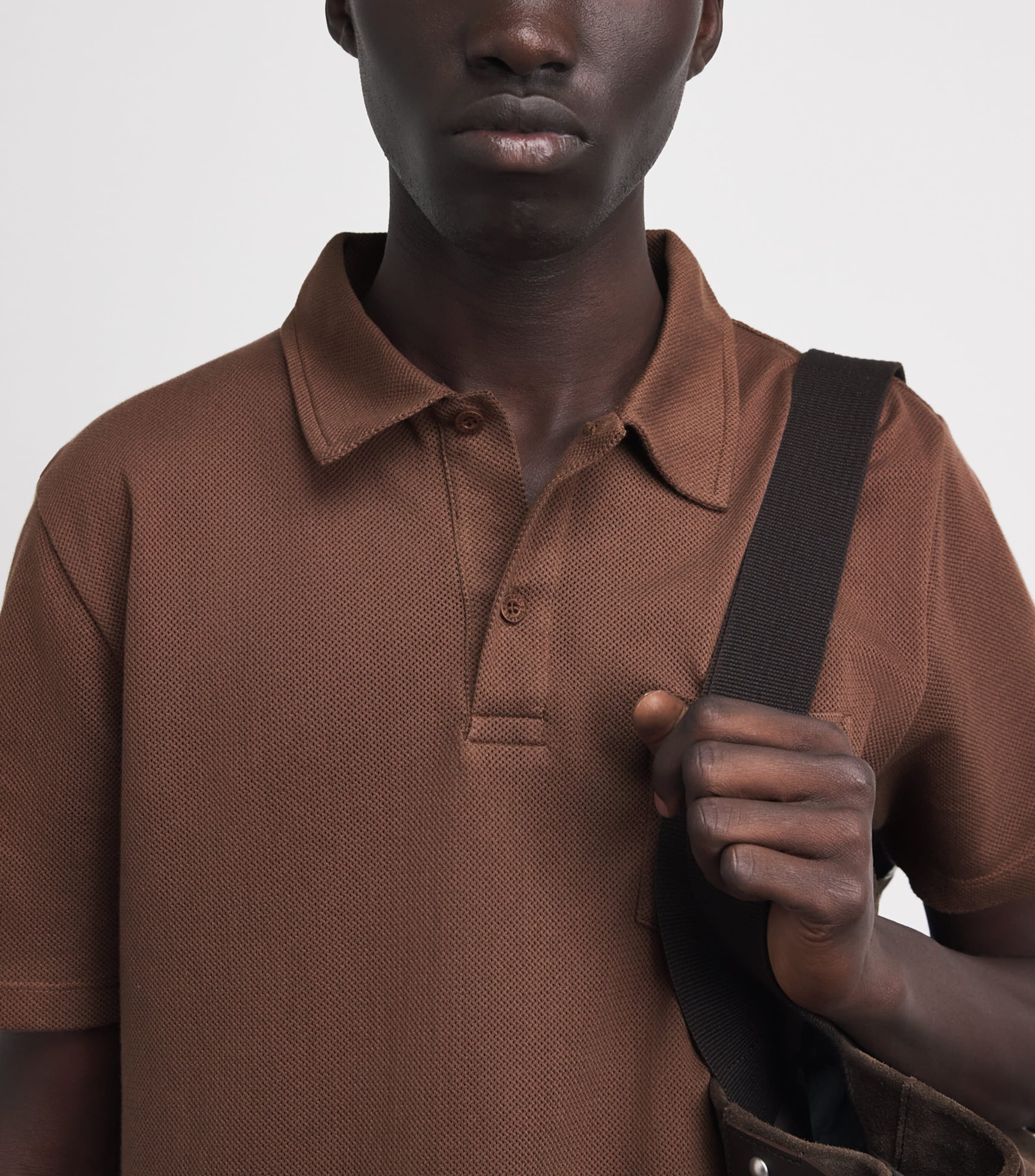 Sunspel Mens Supima Cotton Riviera Polo Shirt Chesnut Image 3