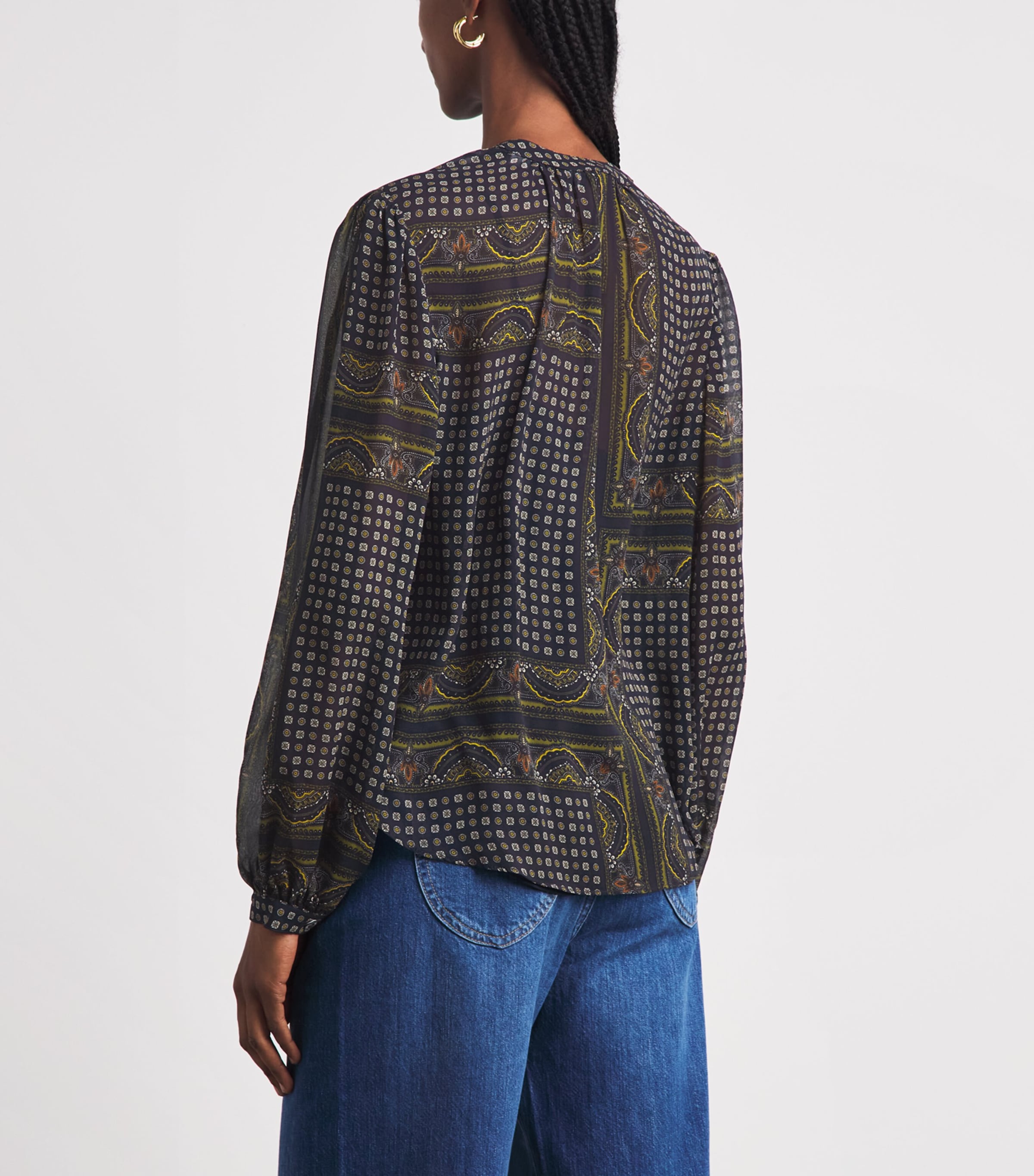 Veronica Beard Womens Silk Ashlynn Blouse Hrtg Nvy Multi Image 5
