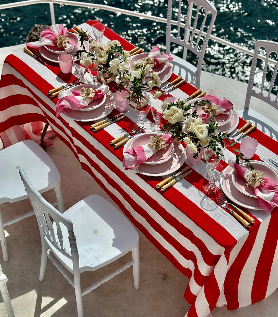 Linen Stripe Tablecloth (165cm x 380cm) RED Image 4