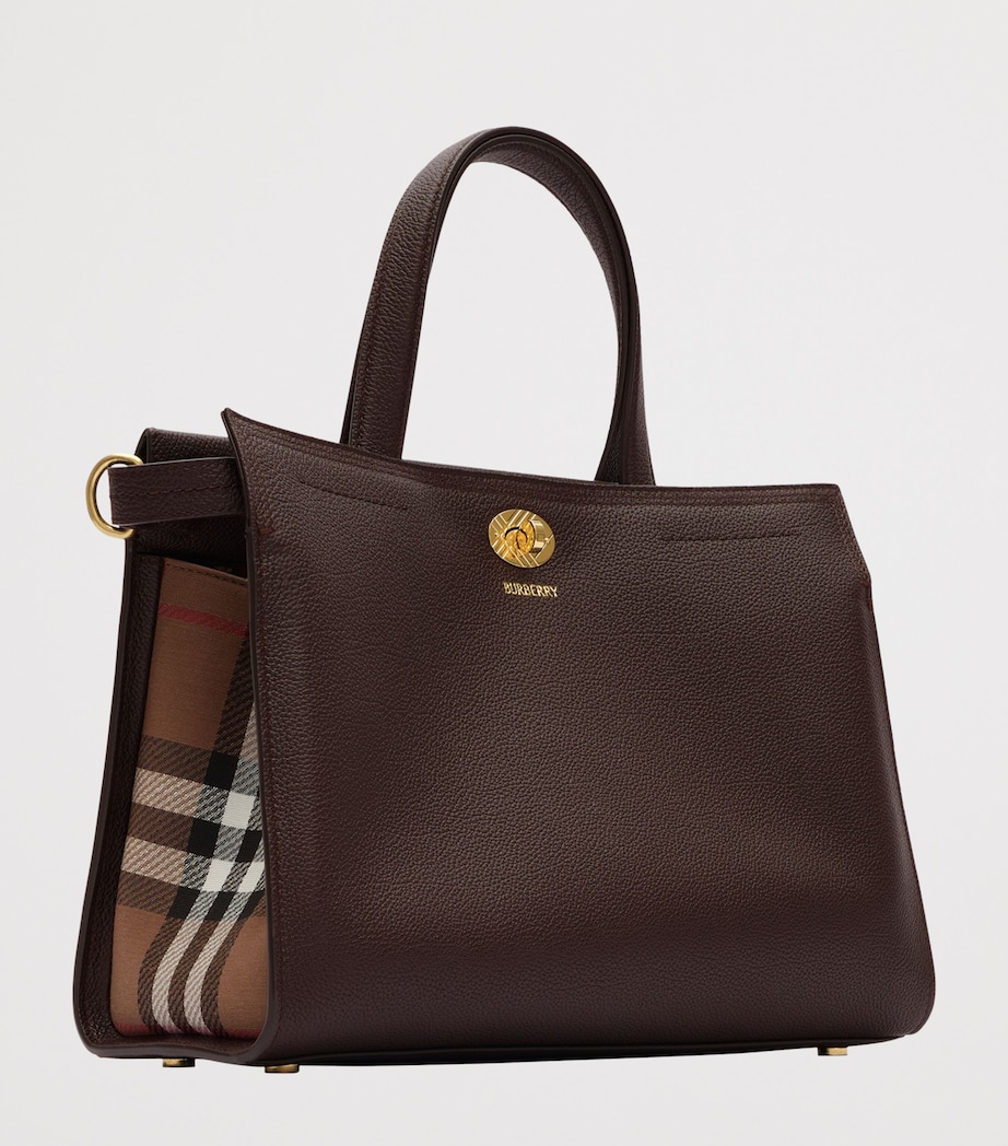 Burberry Small Leather Cotswolds Check Tote Bag Chocolate Brown Image 4