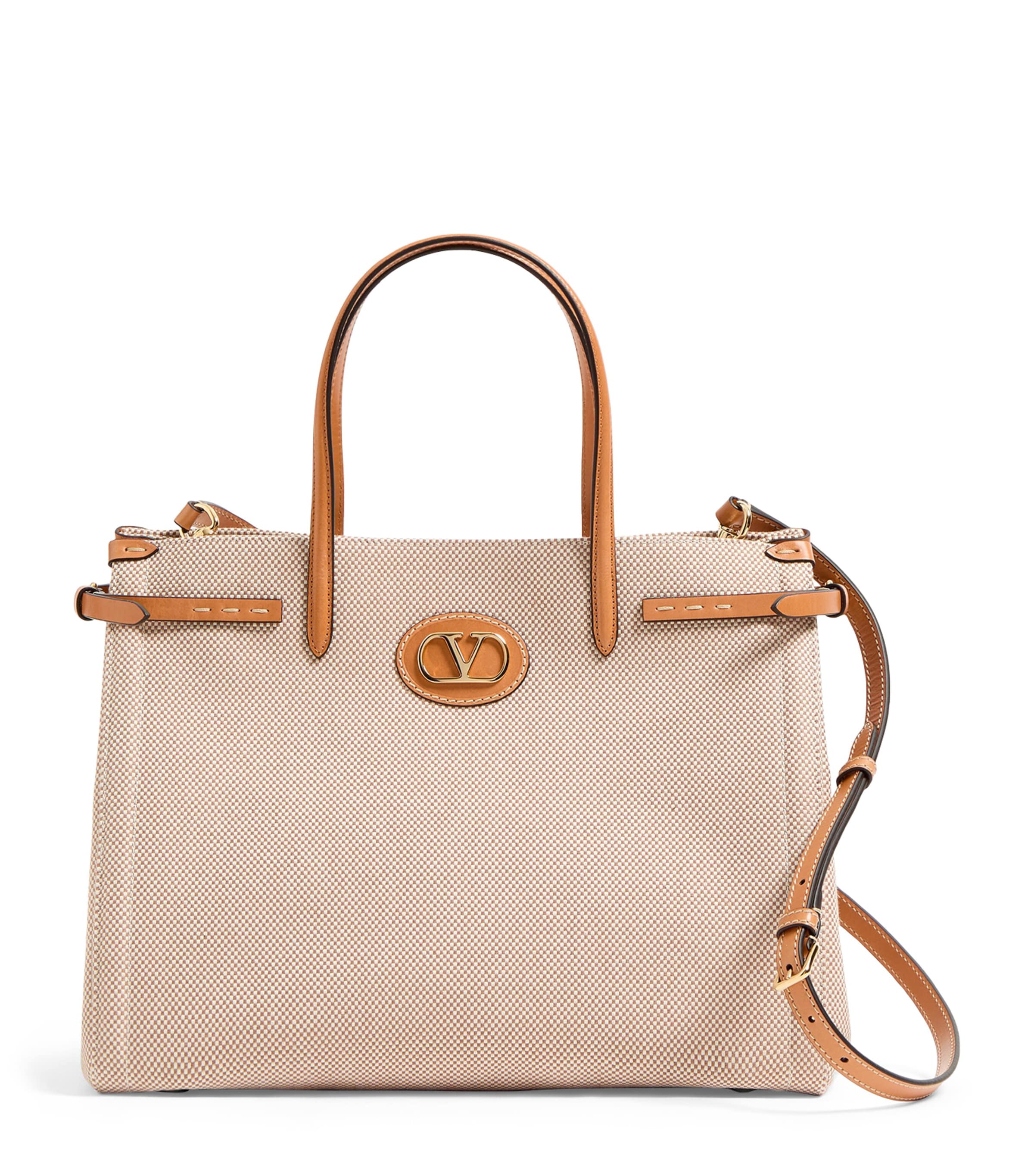 Valentino Antibes Medium Canvas Shopping Tote Bag In Beige