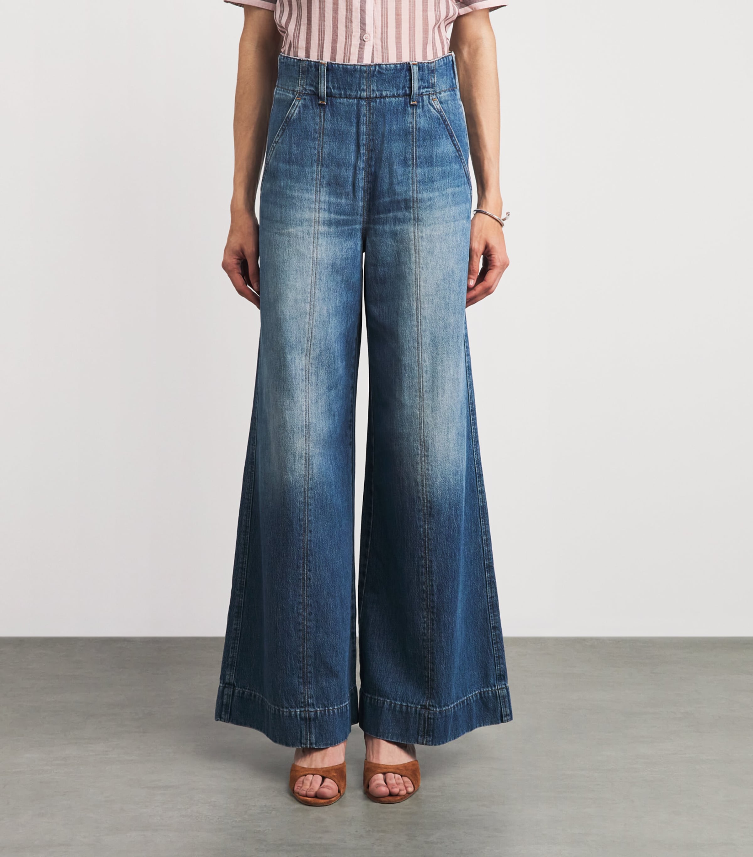 ME+EM Womens Wide-Leg Jeans Mid Blue Wash Image 4