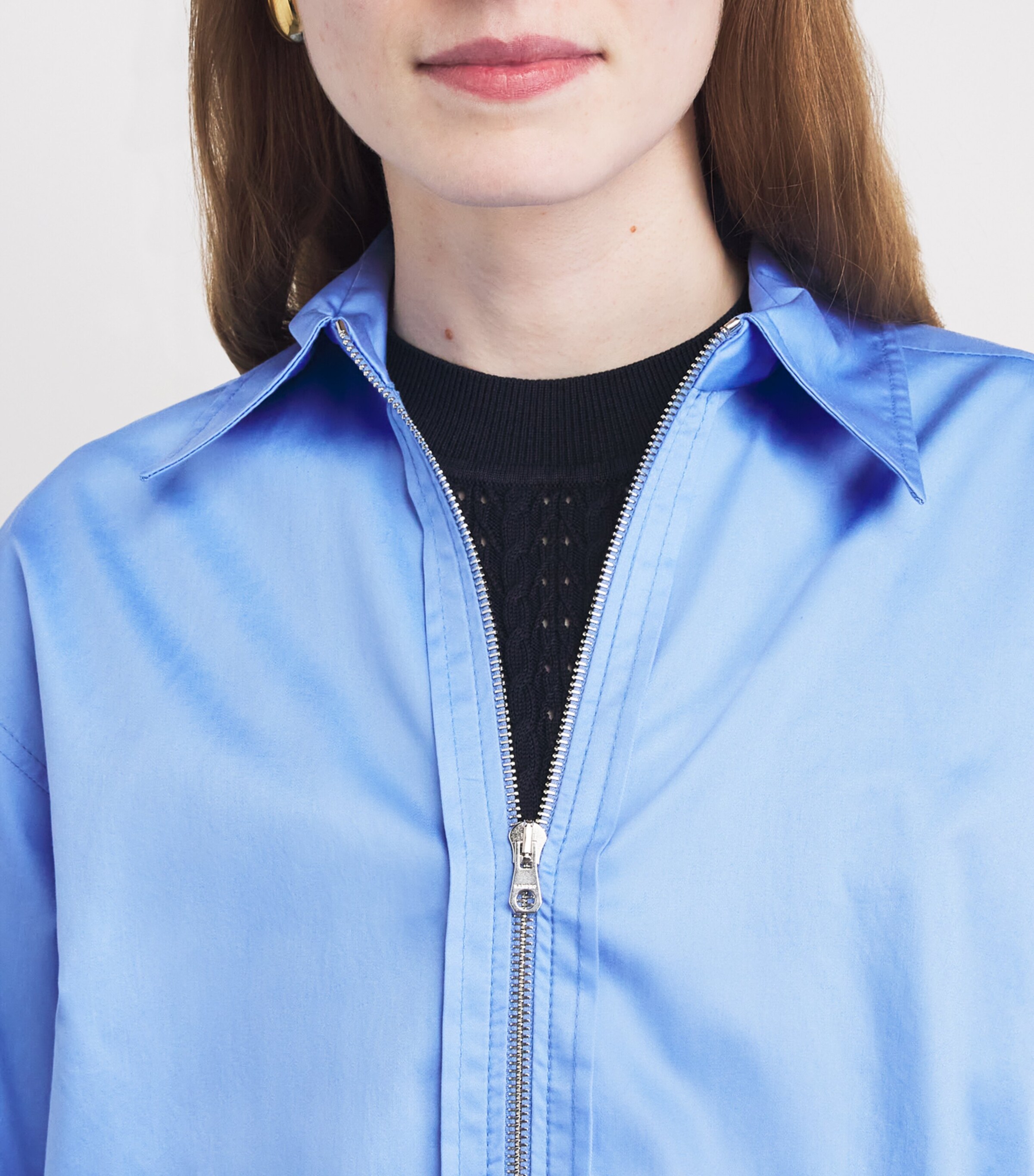 Sandro Paris Womens Cotton Zipped Shirt Blue Image 3