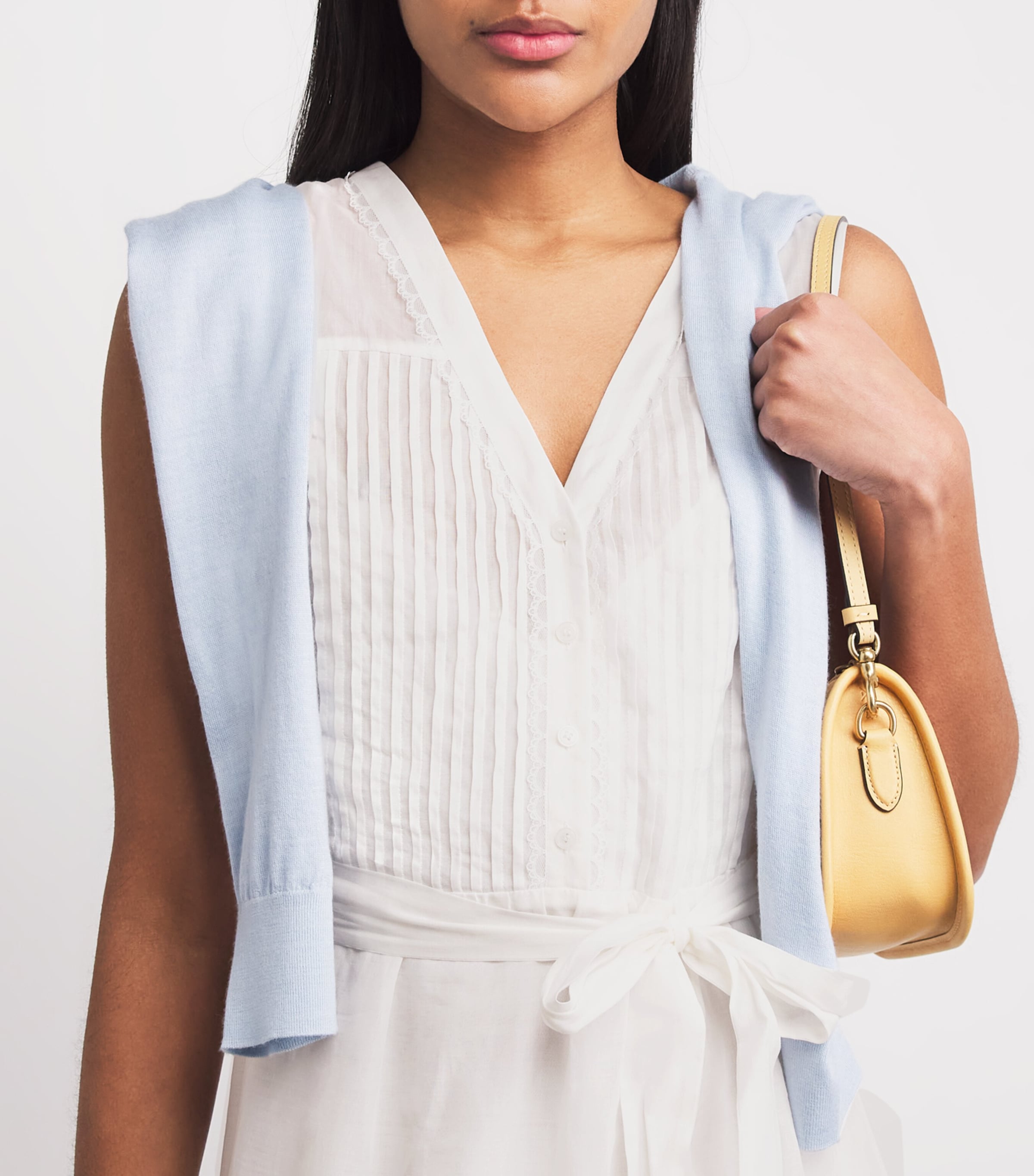 Claudie Pierlot Womens Cotton-Ramie Belted Midi Dress Ecru Image 3
