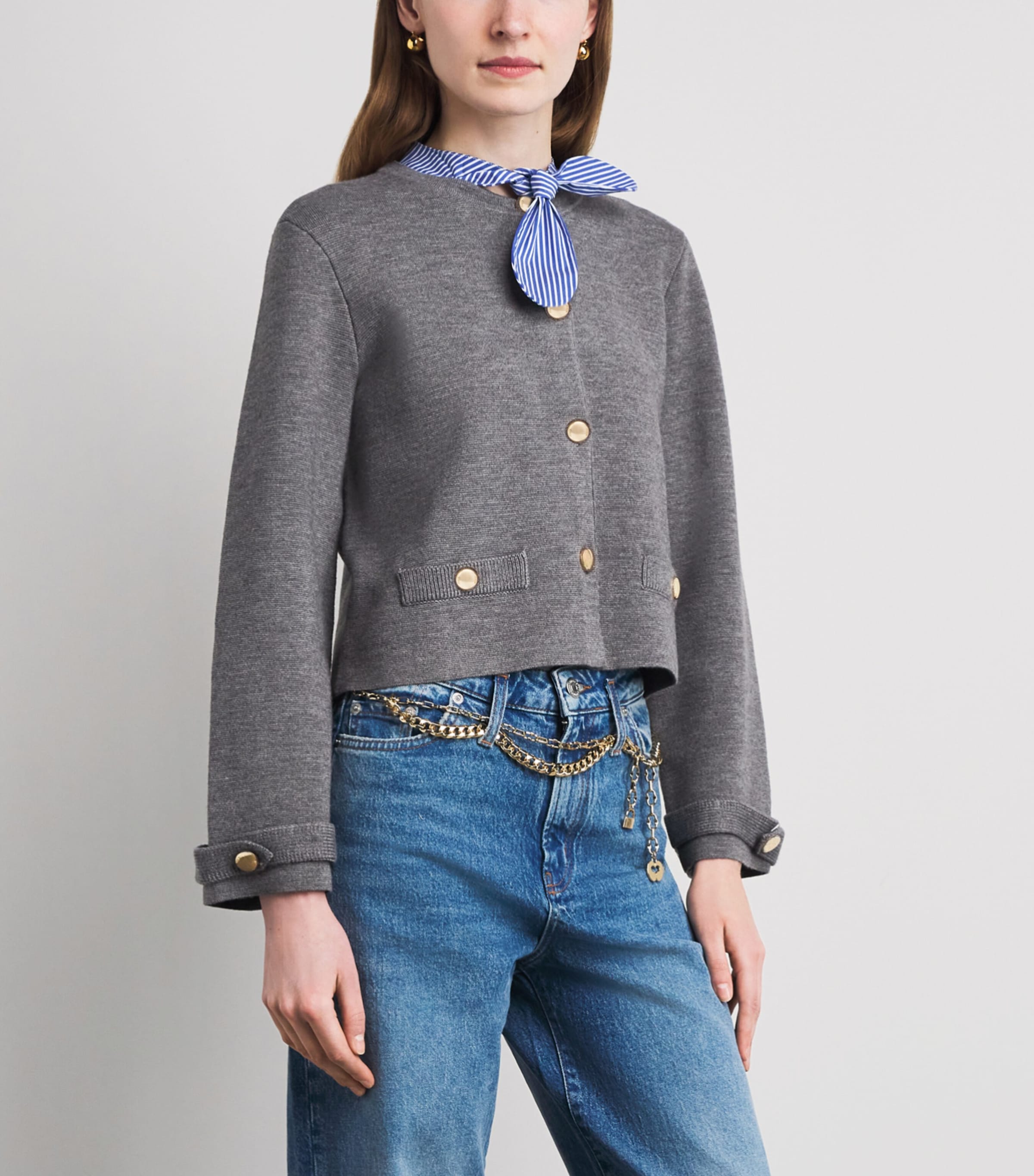 Maje Womens Detachable Collar Cardigan Light Grey Image 4