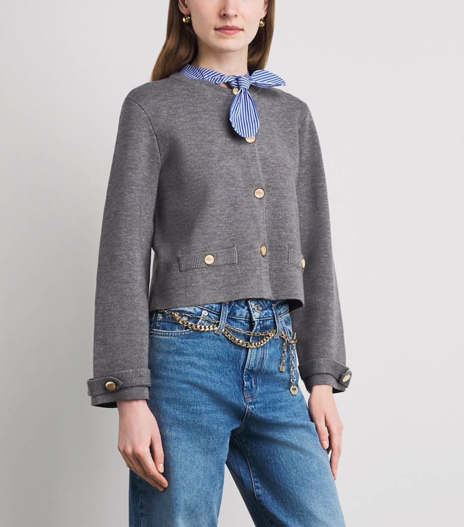 Maje Womens Detachable Collar Cardigan Light Grey Image 4