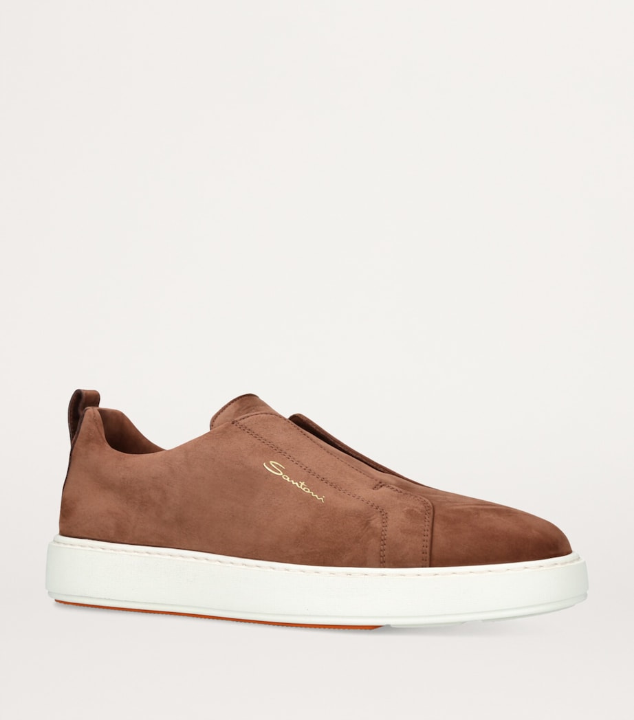 Santoni Mens Suede Slip-On Clean Icon Sneakers Dark Brown Image 3