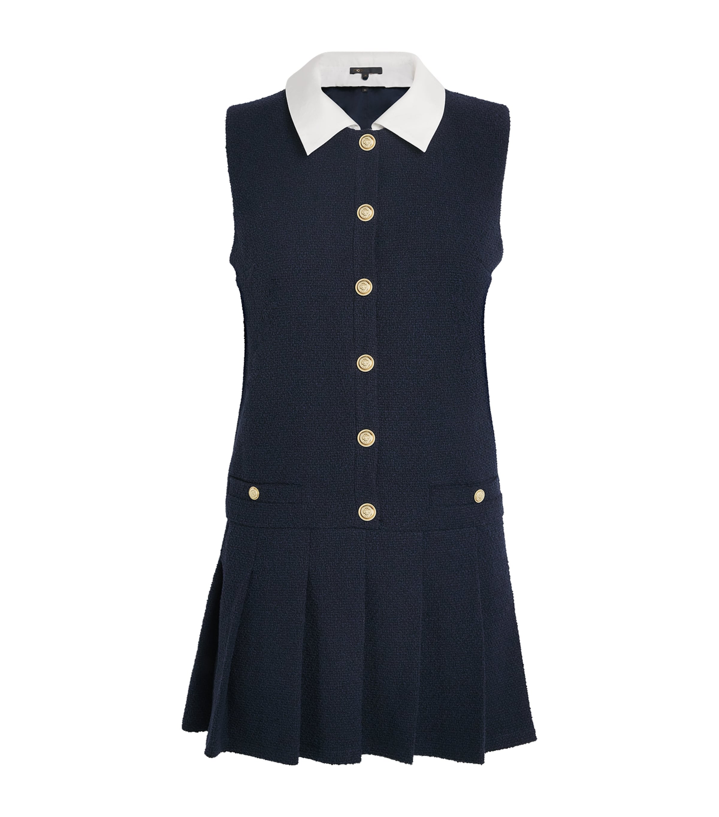 Maje Womens Navy Contrast-collar Tweed-textured Cotton-blend Mini Dress In Blue