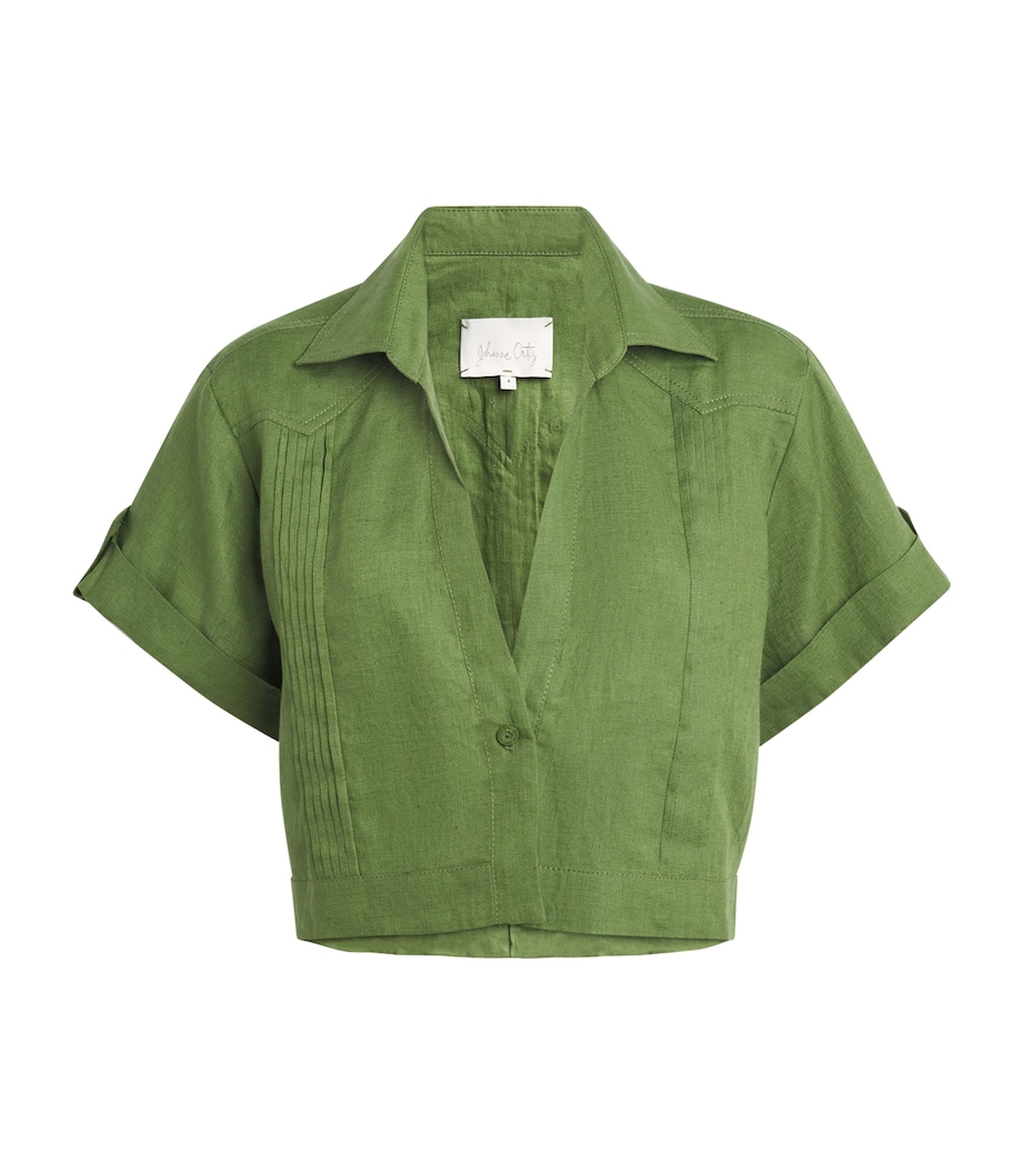 Johanna Ortiz Womens Linen Language of the Soul Cropped Shirt Green Image 1