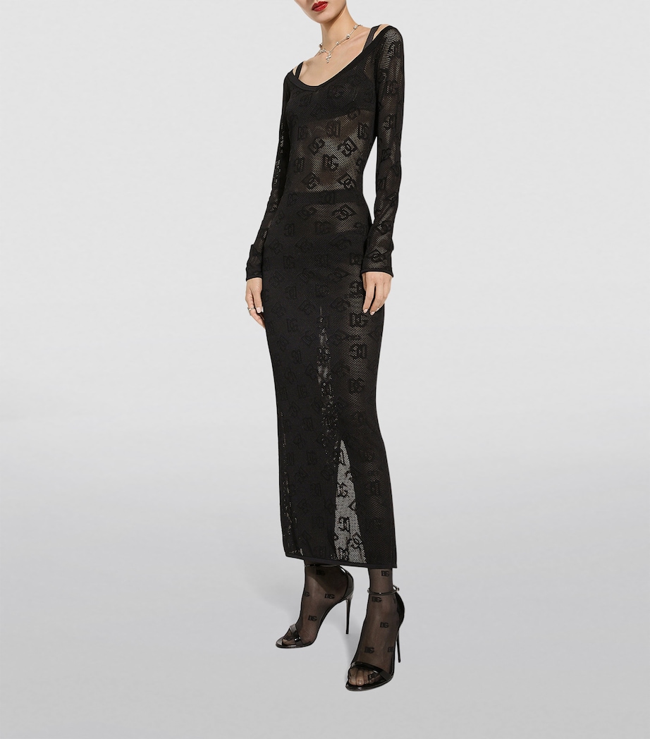 Dolce&Gabbana Womens Jacquard Logo Midi Dress Black Image 4