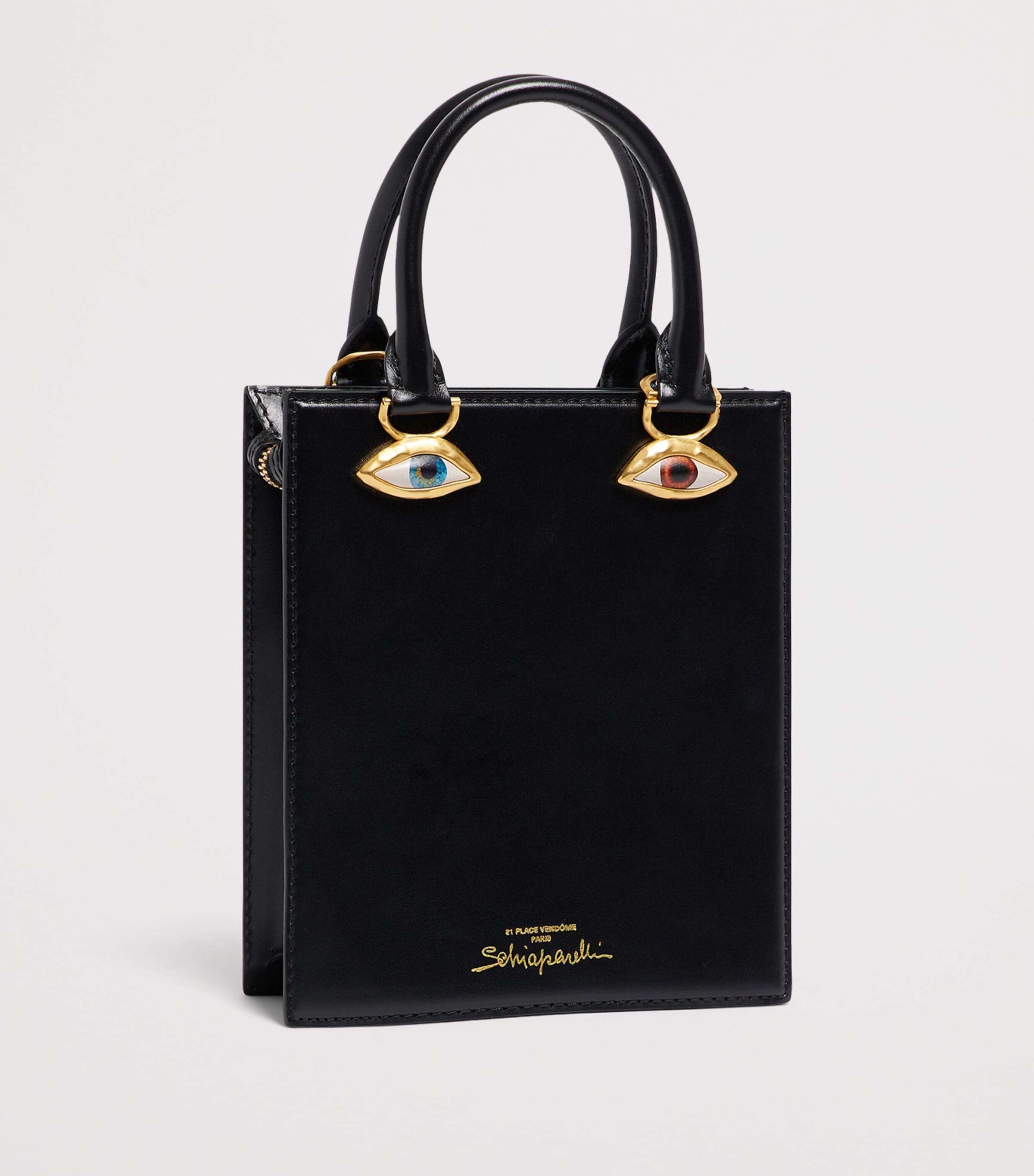 Schiaparelli Mini Leather Face Top-Handle Bag Black Image 3