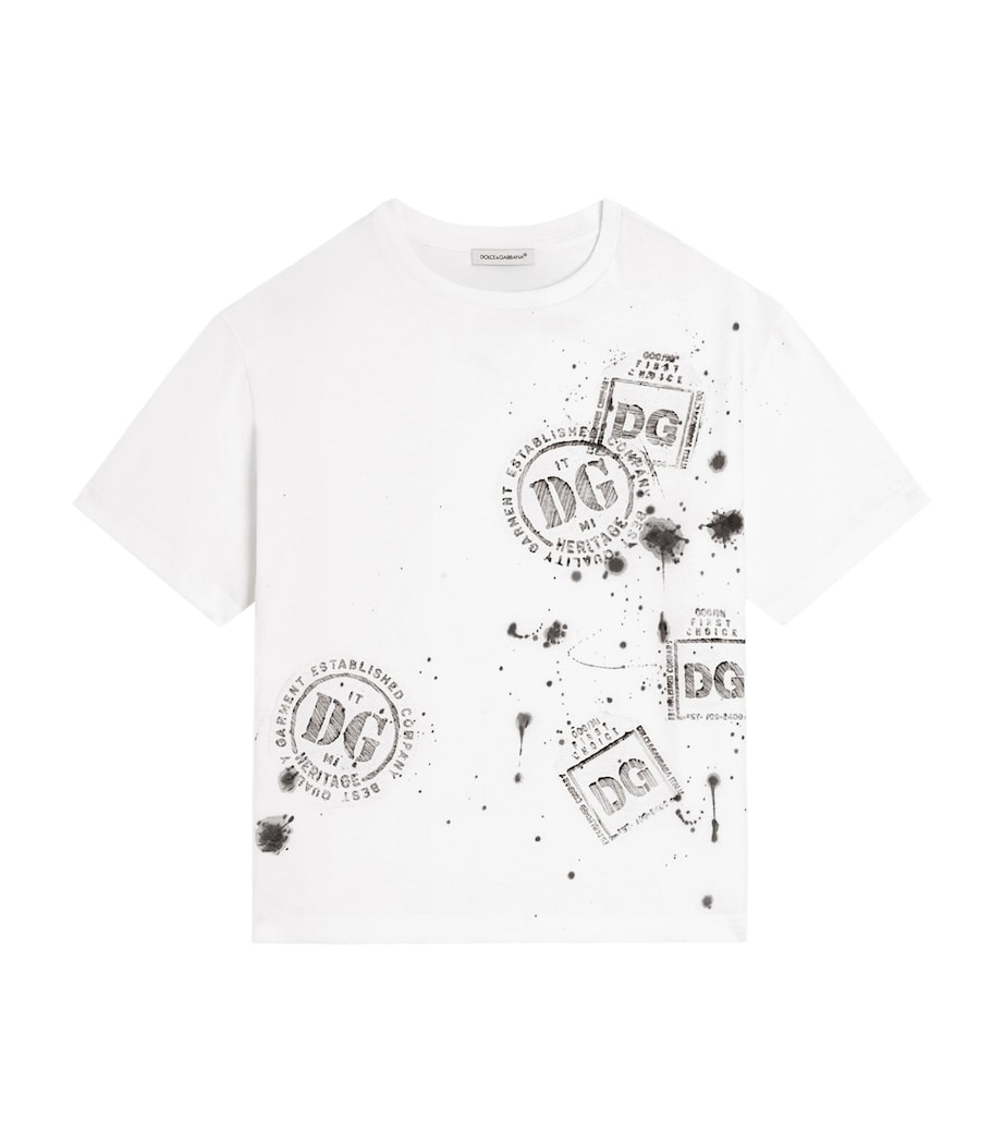 Dolce&Gabbana Kids Cotton Logo Stamp T-Shirt (8-12+ Years) White Image 1