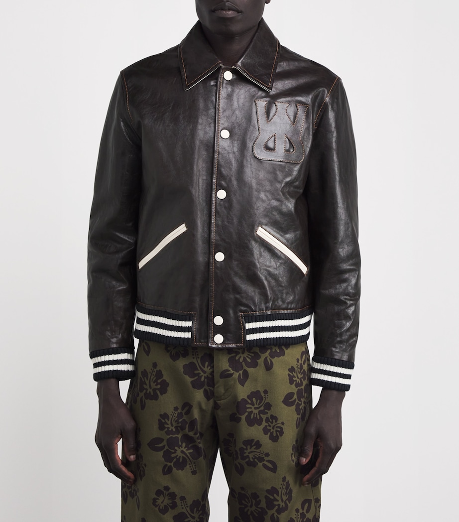 Leather Prince Varsity Jacket DARK BROWN Image 3