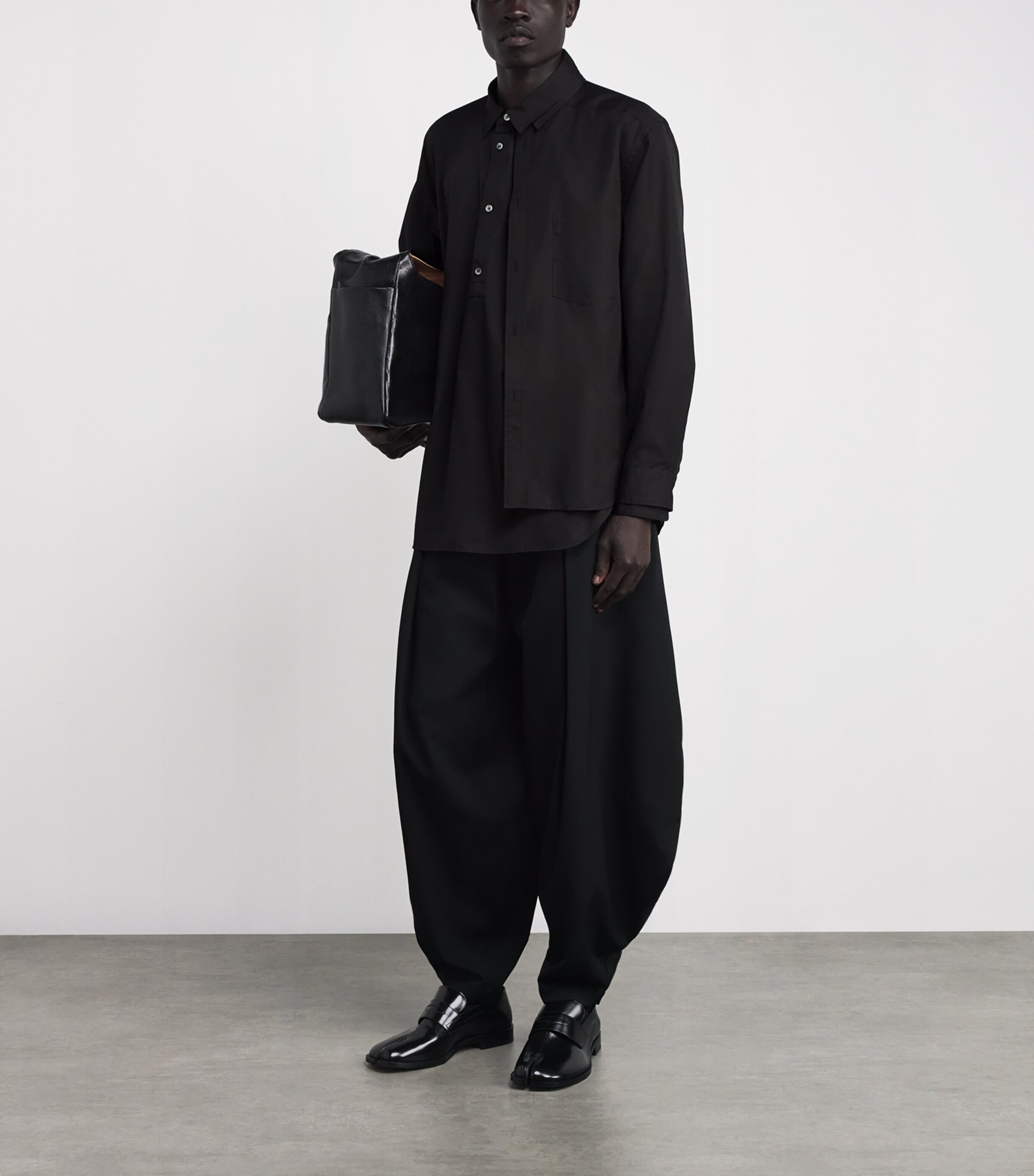 Comme Des Garçons Homme Plus Mens Cotton Panel-Overlay Shirt Black Image 2