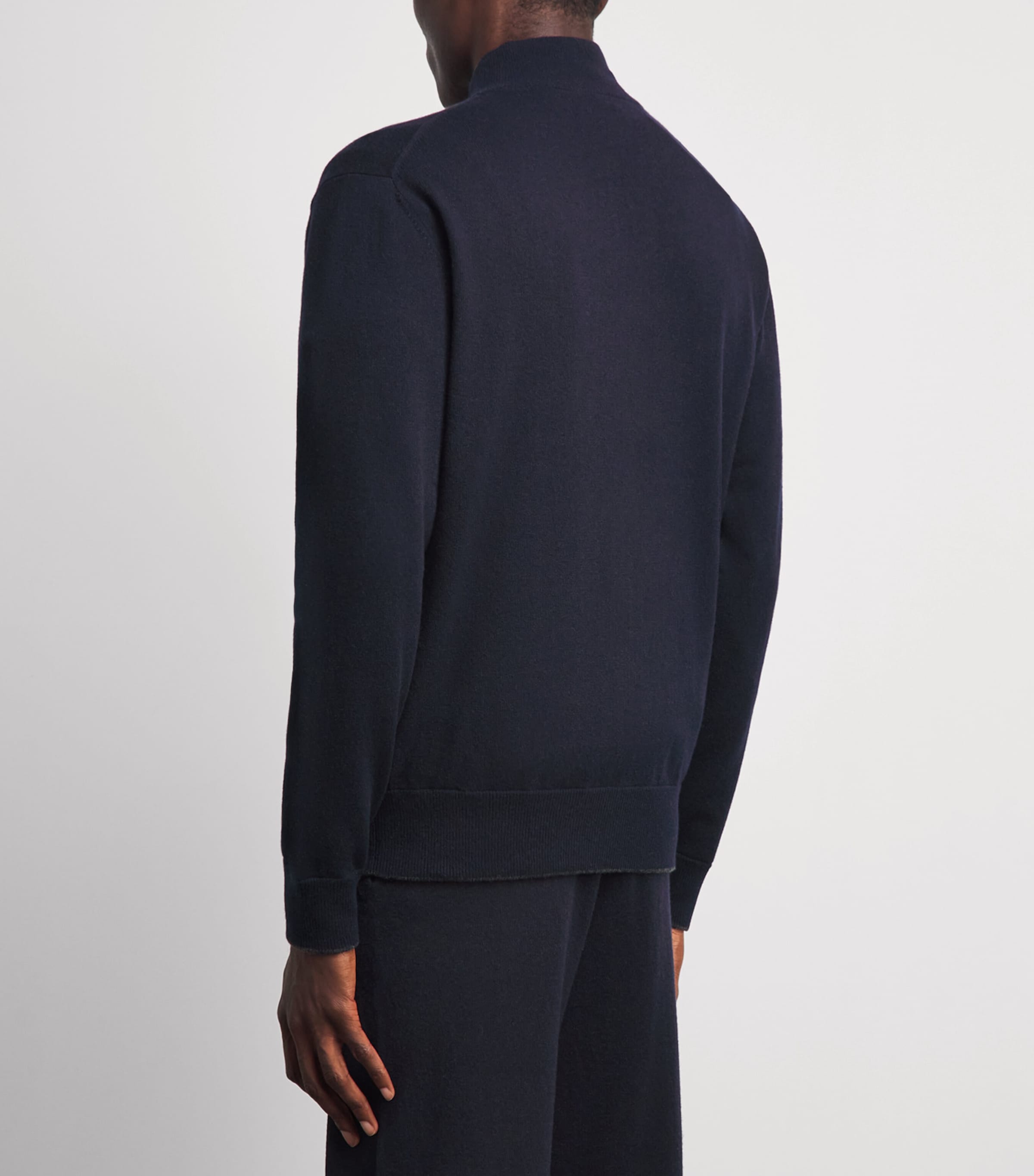 N.Peal Mens Organic Cashmere Knightsbridge Zip-Up Cardigan Navy Dark Charcoal Image 5