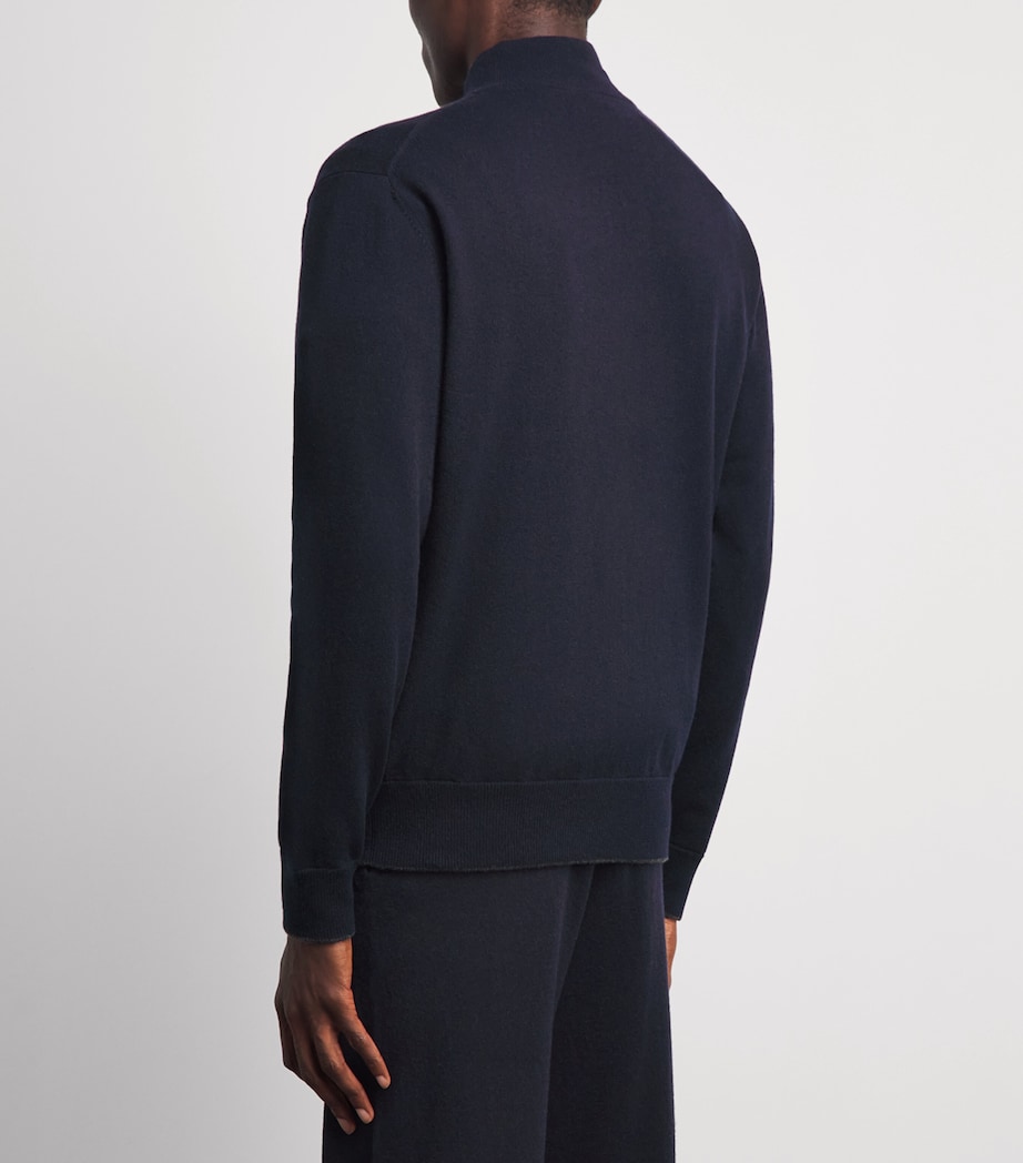 N.Peal Mens Organic Cashmere Knightsbridge Zip-Up Cardigan Navy Dark Charcoal Image 5
