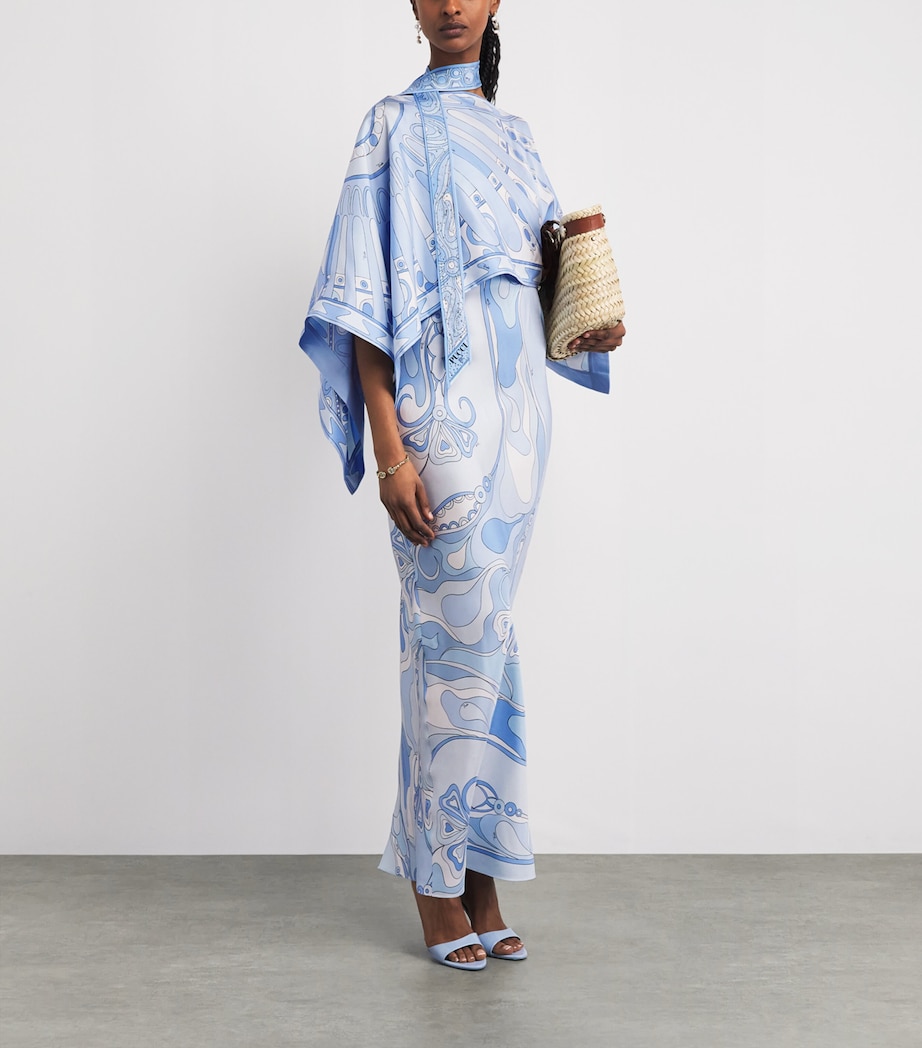 PUCCI Womens Silk Orchidee Cape Maxi Dress Pale Image 2