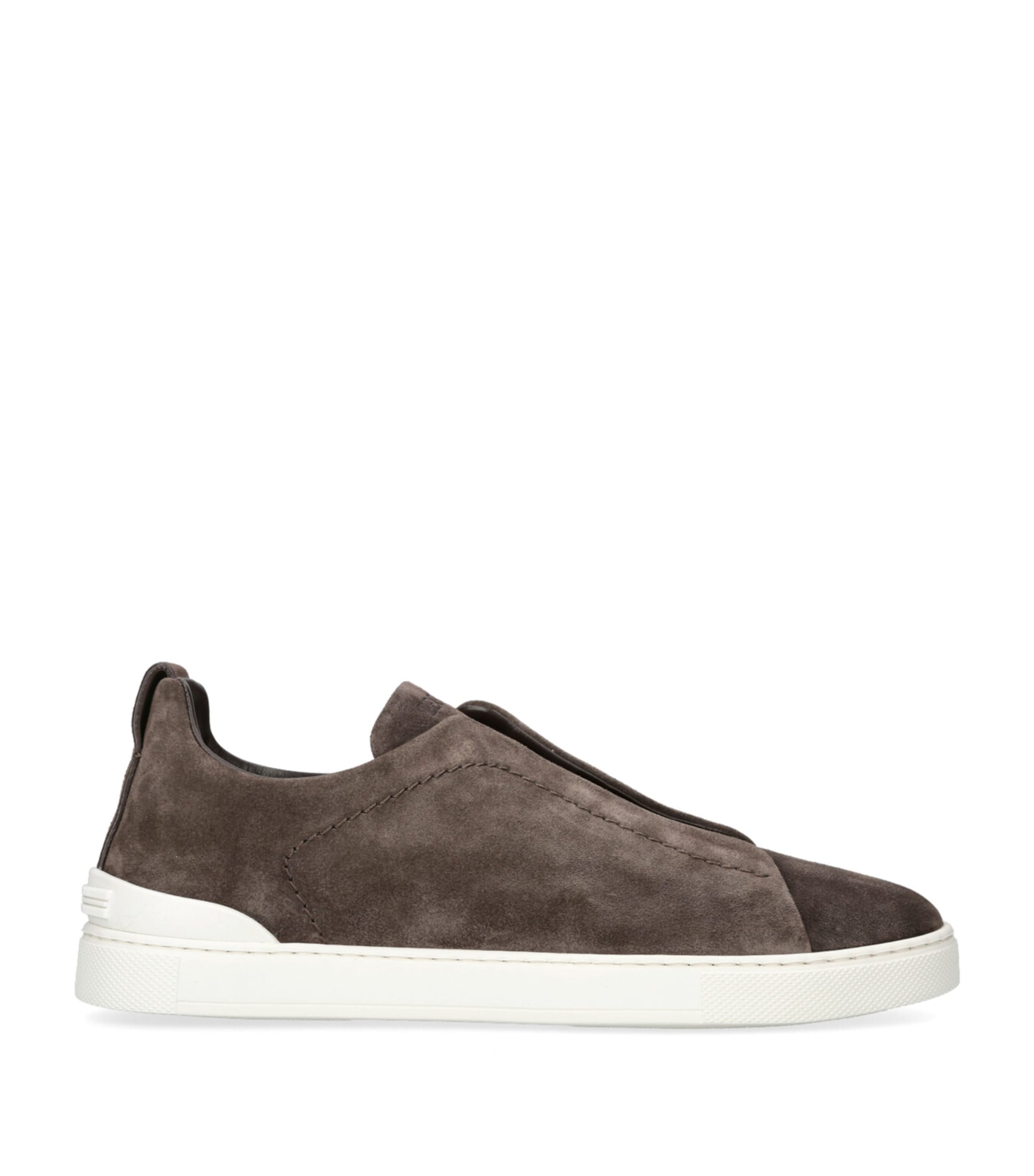 Shop Zegna Suede Triple Stitch Sneakers In Brown