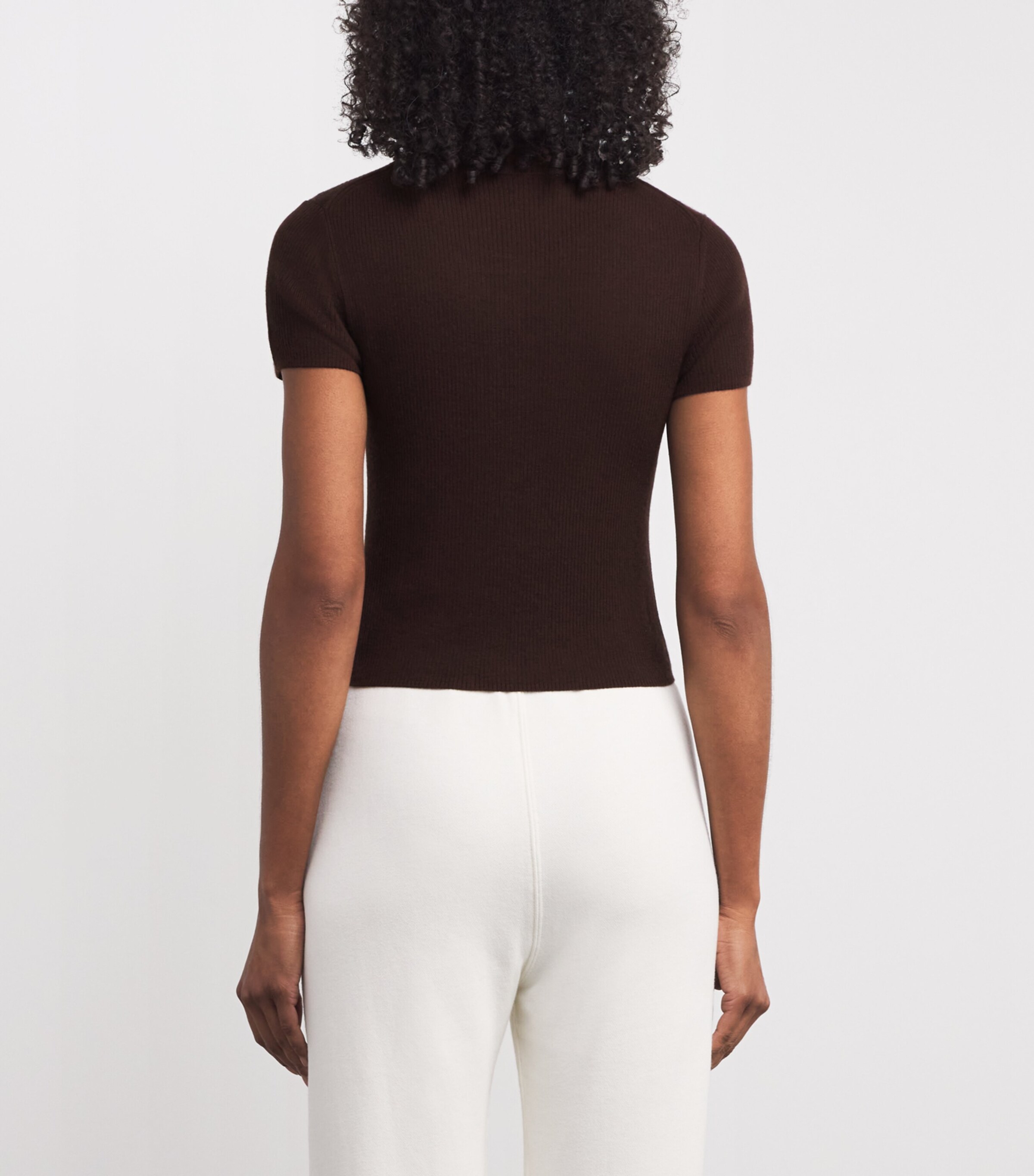 ÉTERNE Womens Cashmere Rib Stitch Baby T-Shirt Espresso Esp Image 4