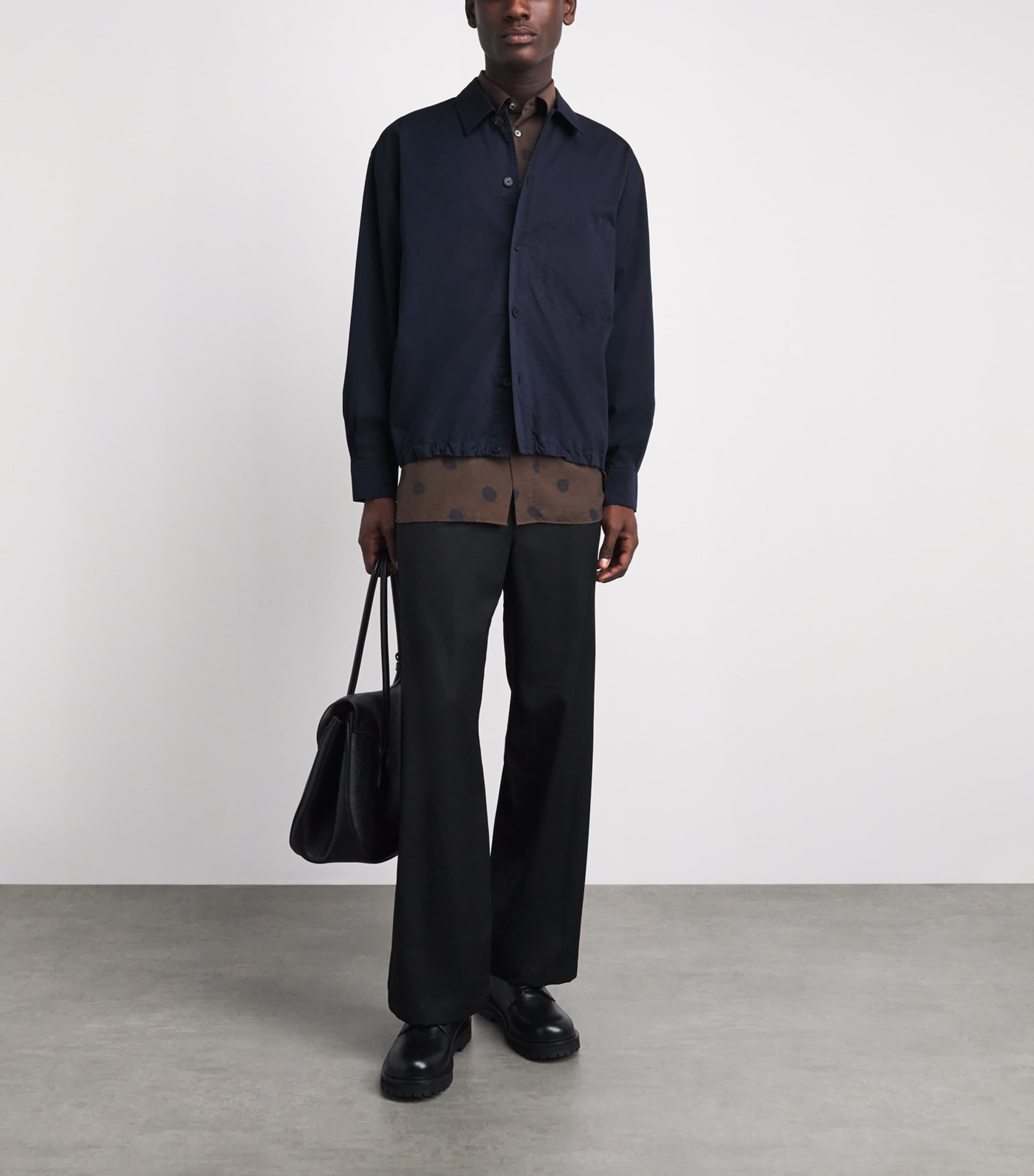 Le 17 Septembre Mens Drawstring-Hem Overshirt Navy Image 2