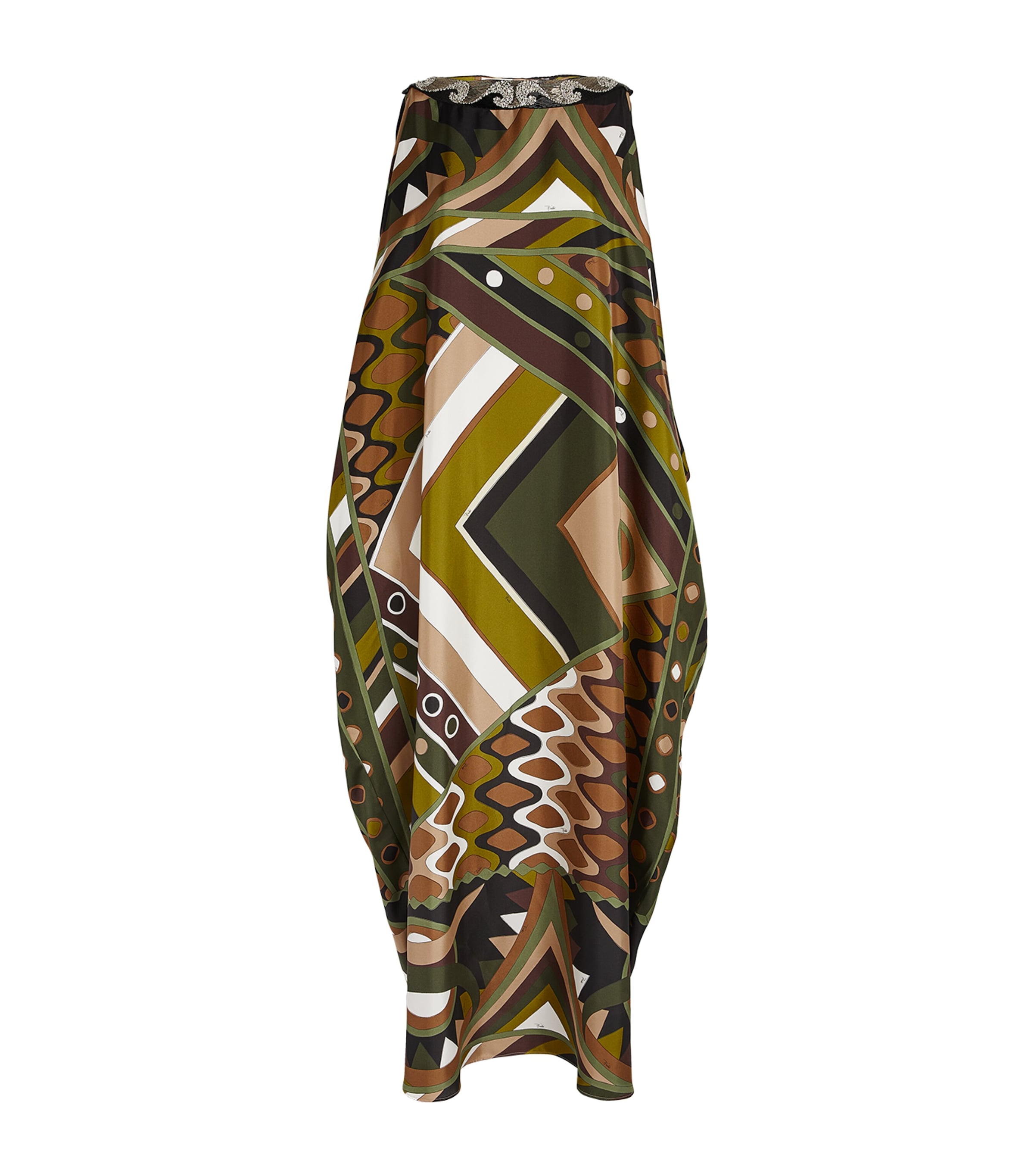 Pucci Bead-embellished Printed Silk-twill Kaftan In Green