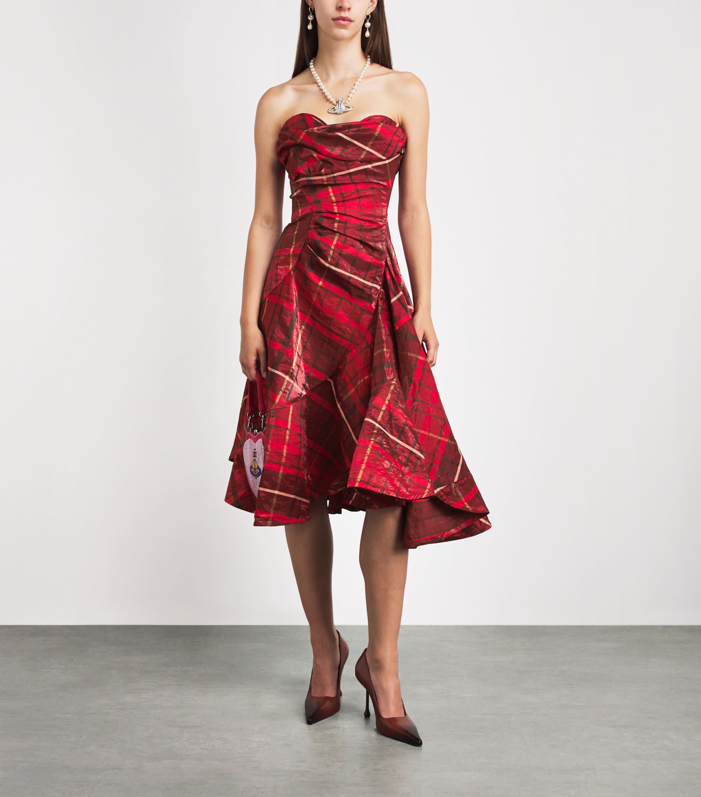 Vivienne Westwood Womens Spiral Midi Dress Shiny Bordeaux Image 2