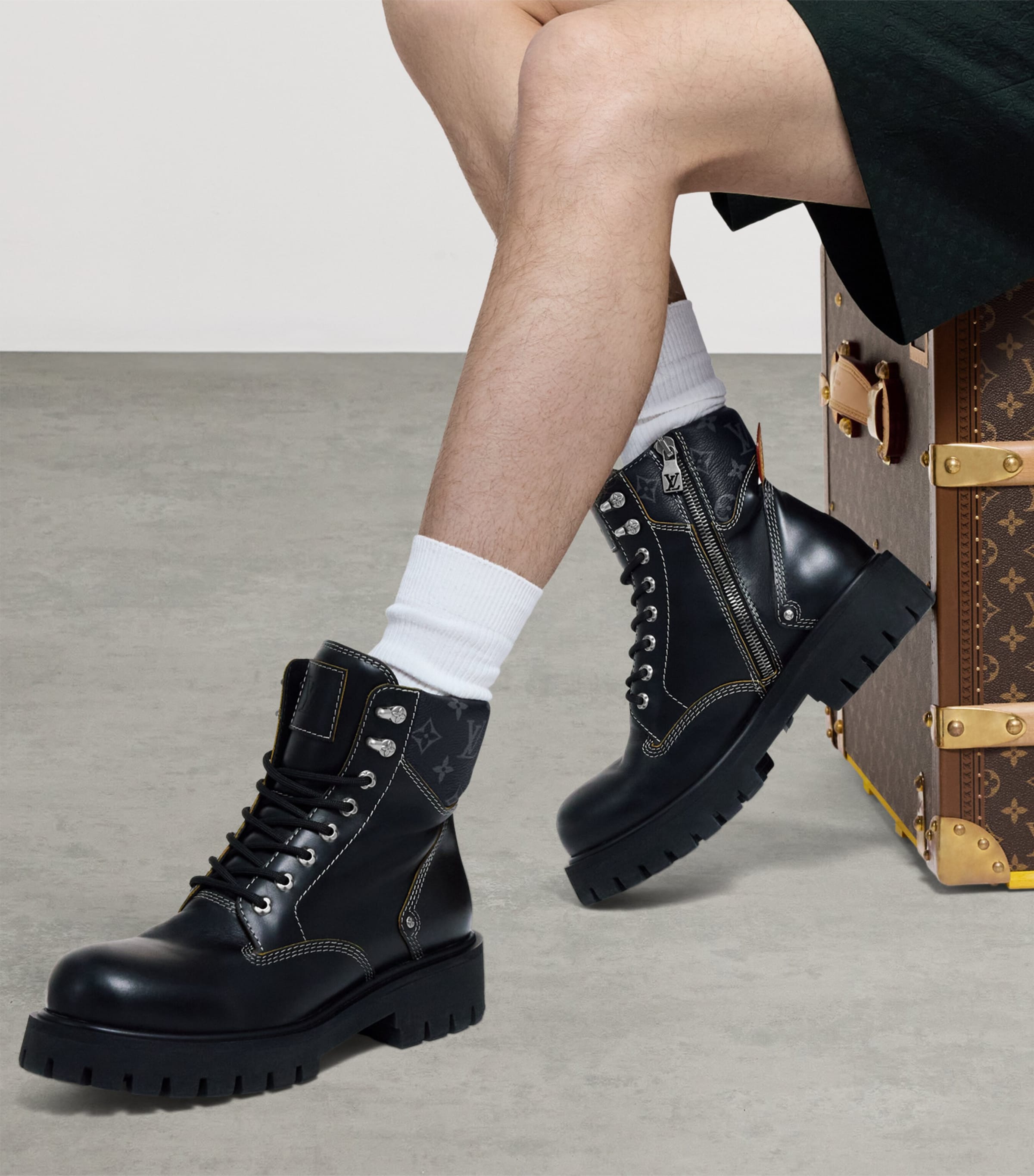 Leather Remix Combat Boots BLACK Image 2