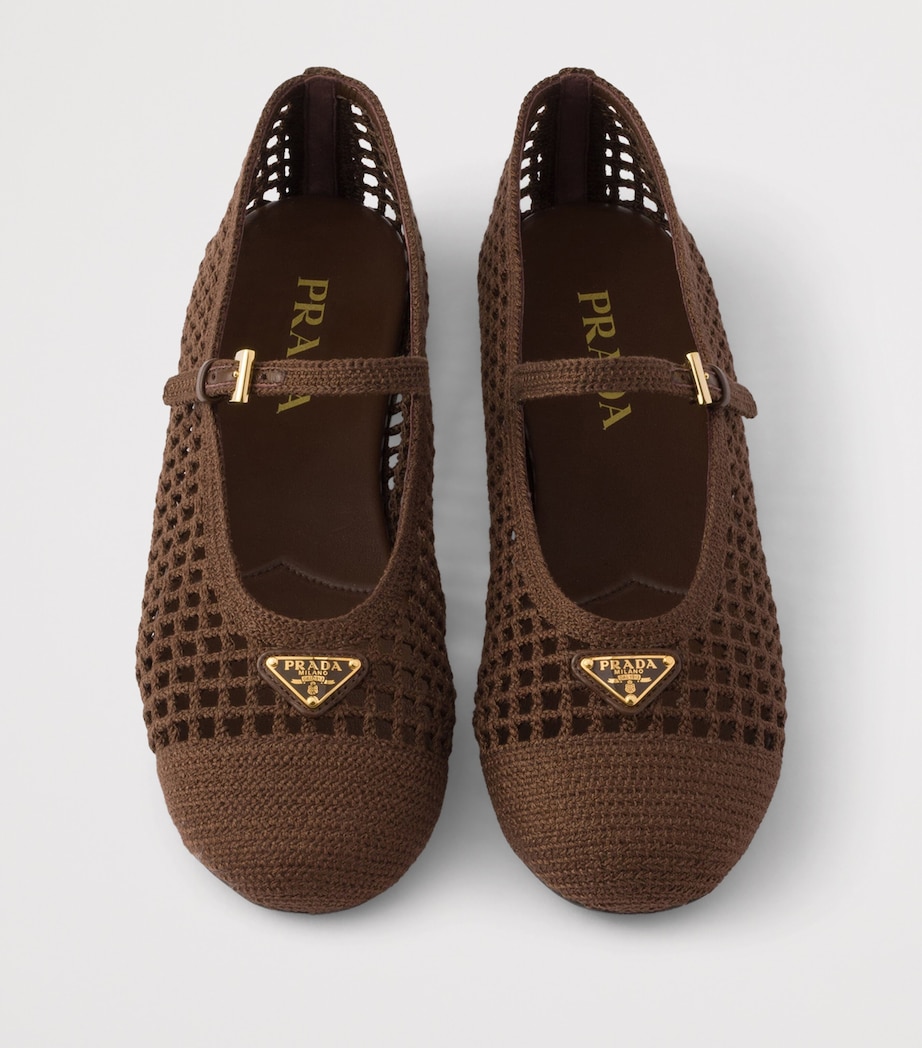 Prada Crochet Triangle Ballet Flats Brown Image 3
