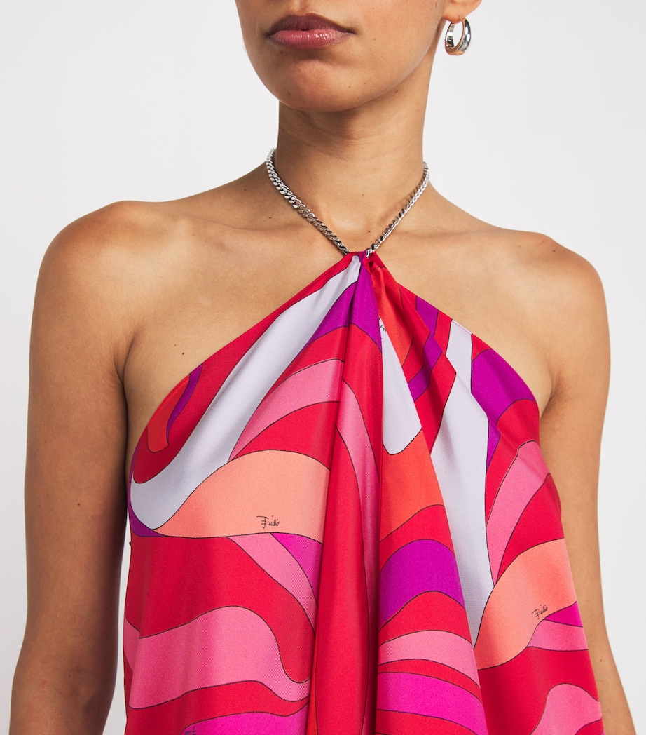 Silk Marmo Print Asymmetric Midi Dress 006 CORALLO/FUXIA Image 6