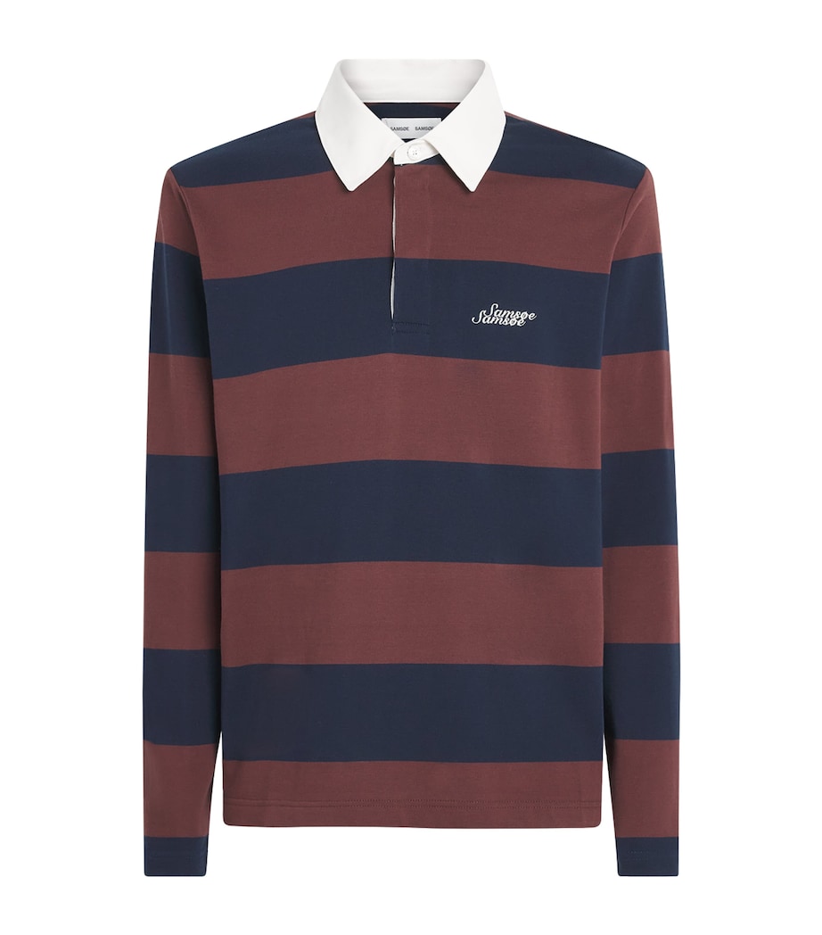Samsøe Samsøe Mens Stripe Sakevin Rugby Sweatshirt Bitter Chocolate St. Image 1