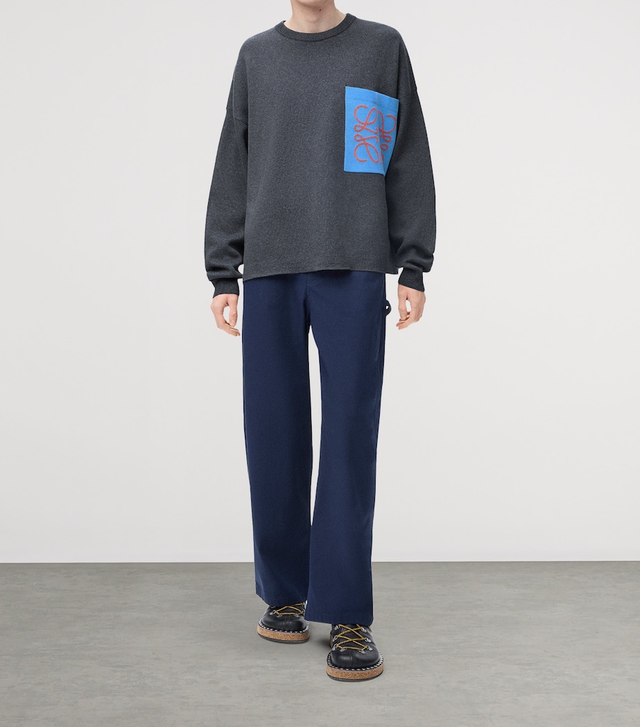 Cotton-Blend Anagram Sweater GREY/BLUE Image 2