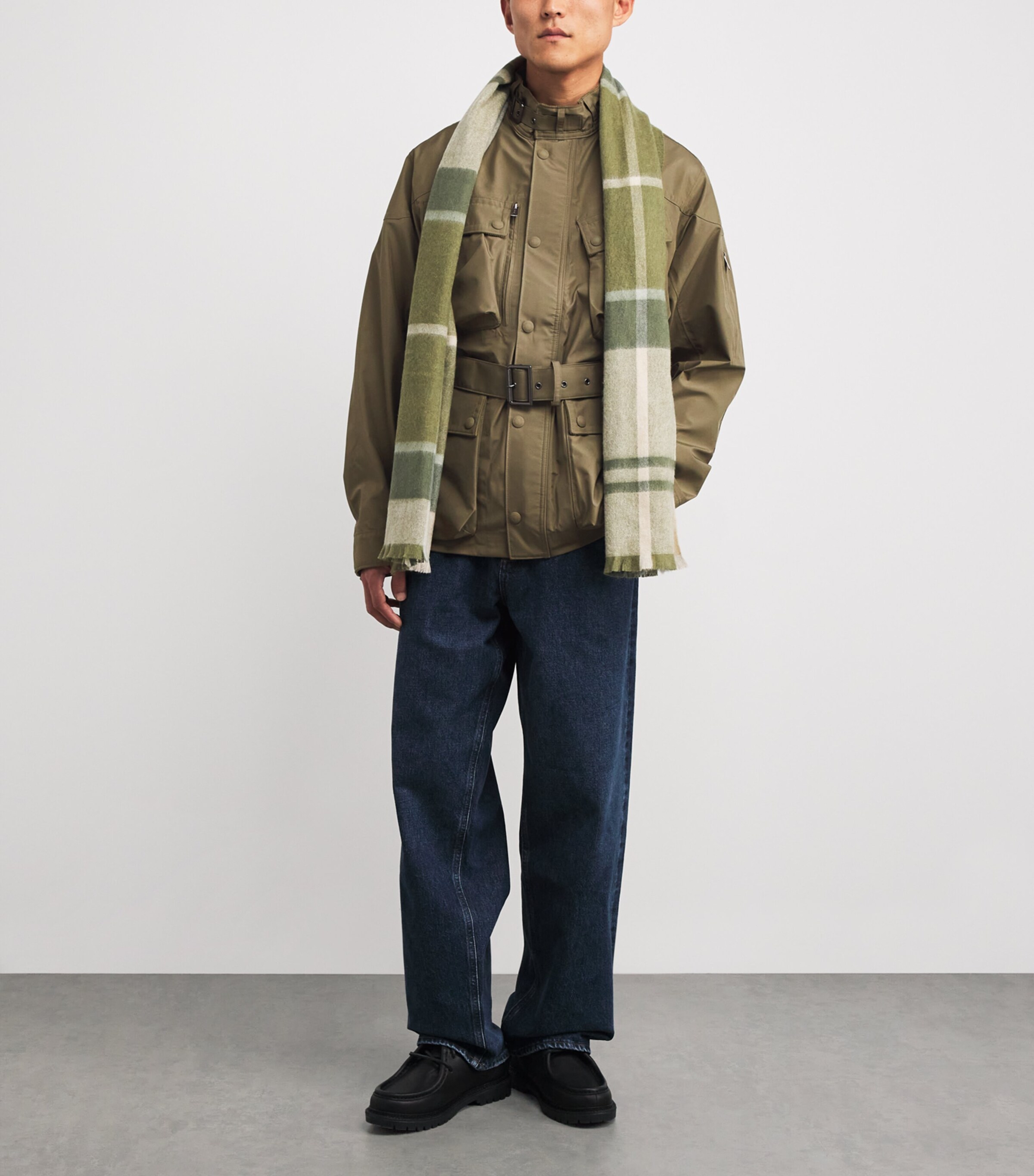 Water-Repellent Belted Field Jacket GREEN Image 2