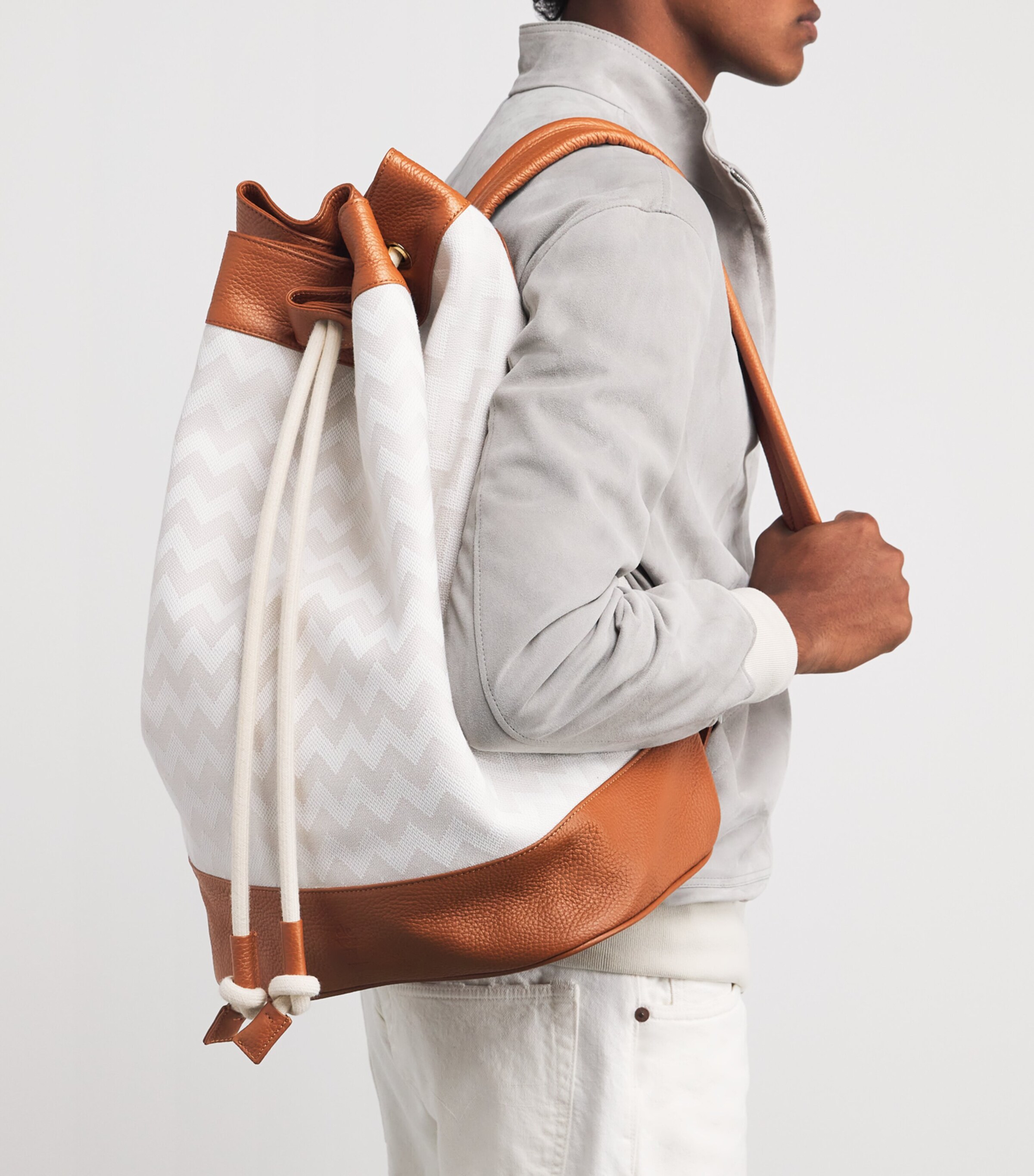 Cotton Canvas Backpack BIANOC, BEIGE E CAMM Image 2