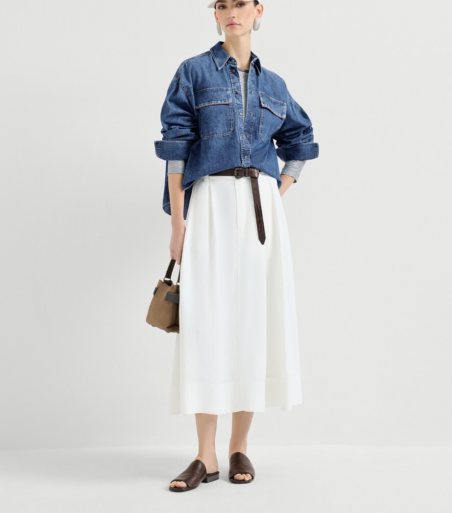 Brunello Cucinelli Womens Denim Monili-Embellished Shirt Image 5