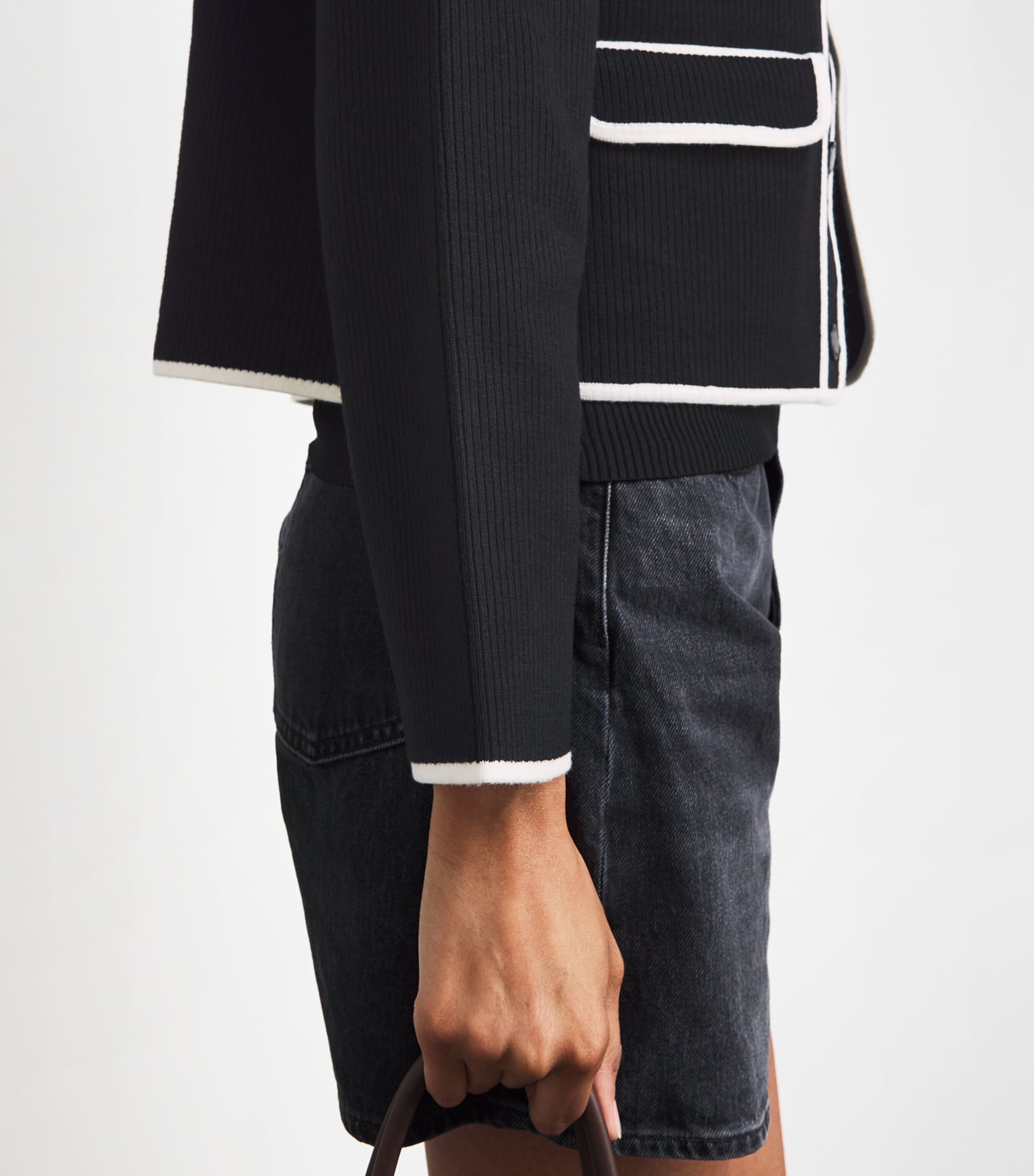 Contrast-Trim Cardigan BLACK Image 6