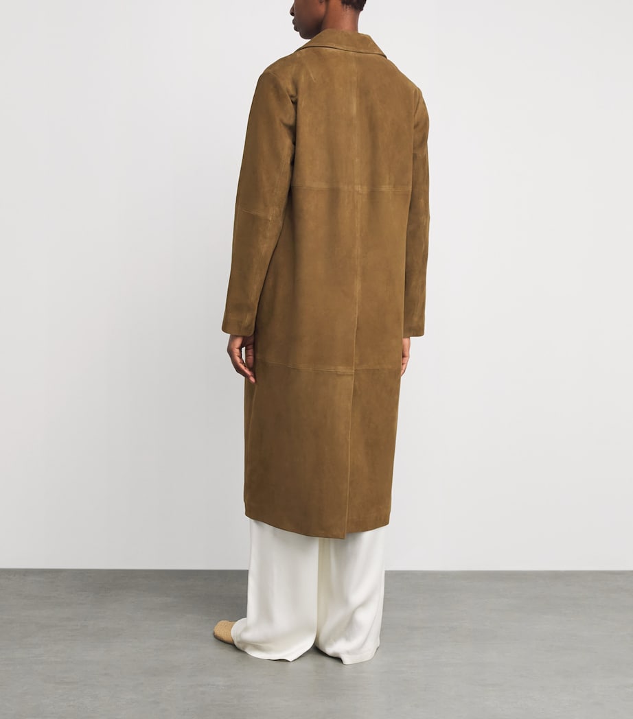 Vince Womens Suede Longline Coat Wood Moss Image 5