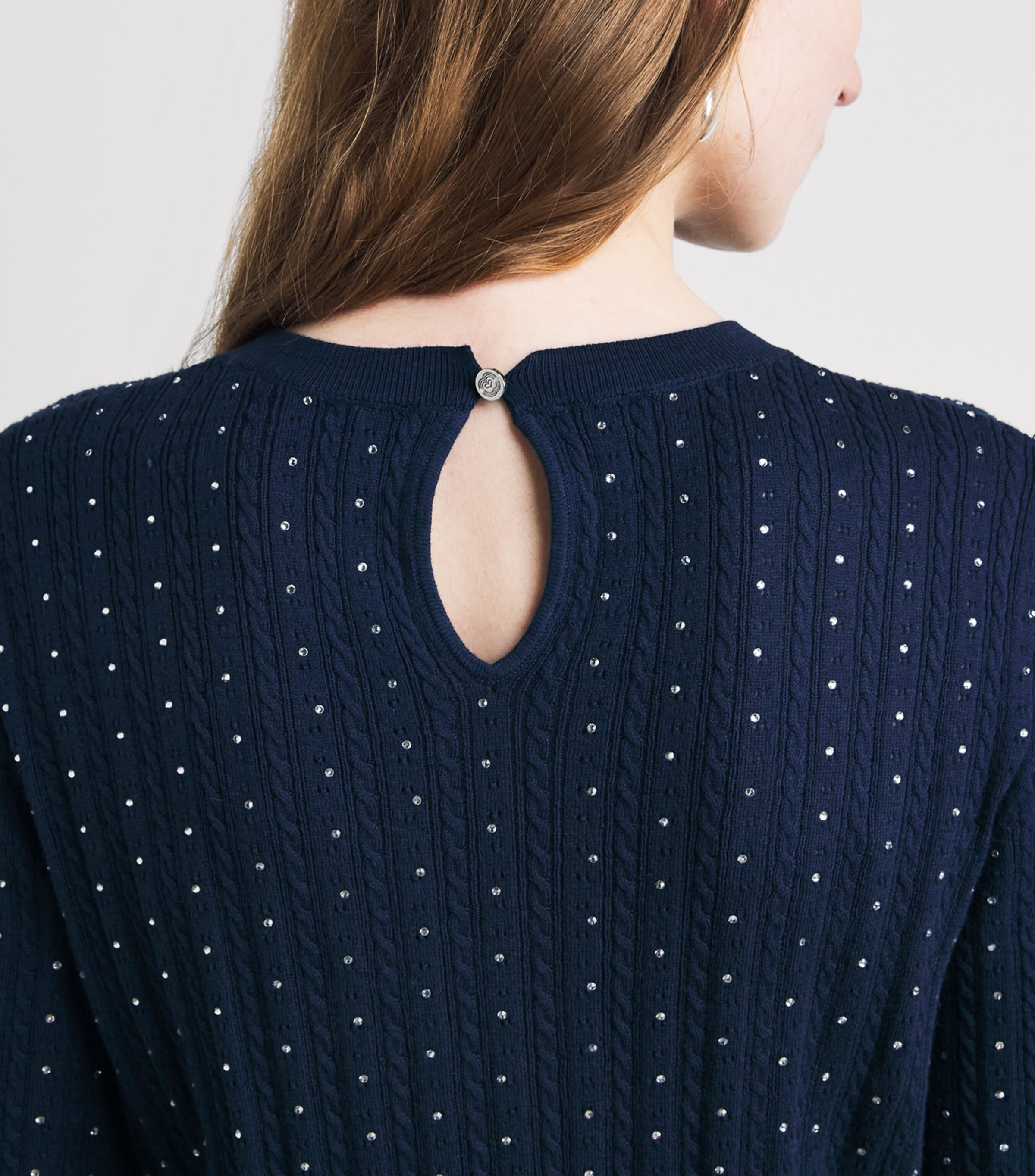 Maje Womens Cotton-Blend Rhinestone Sweater Navy Image 3