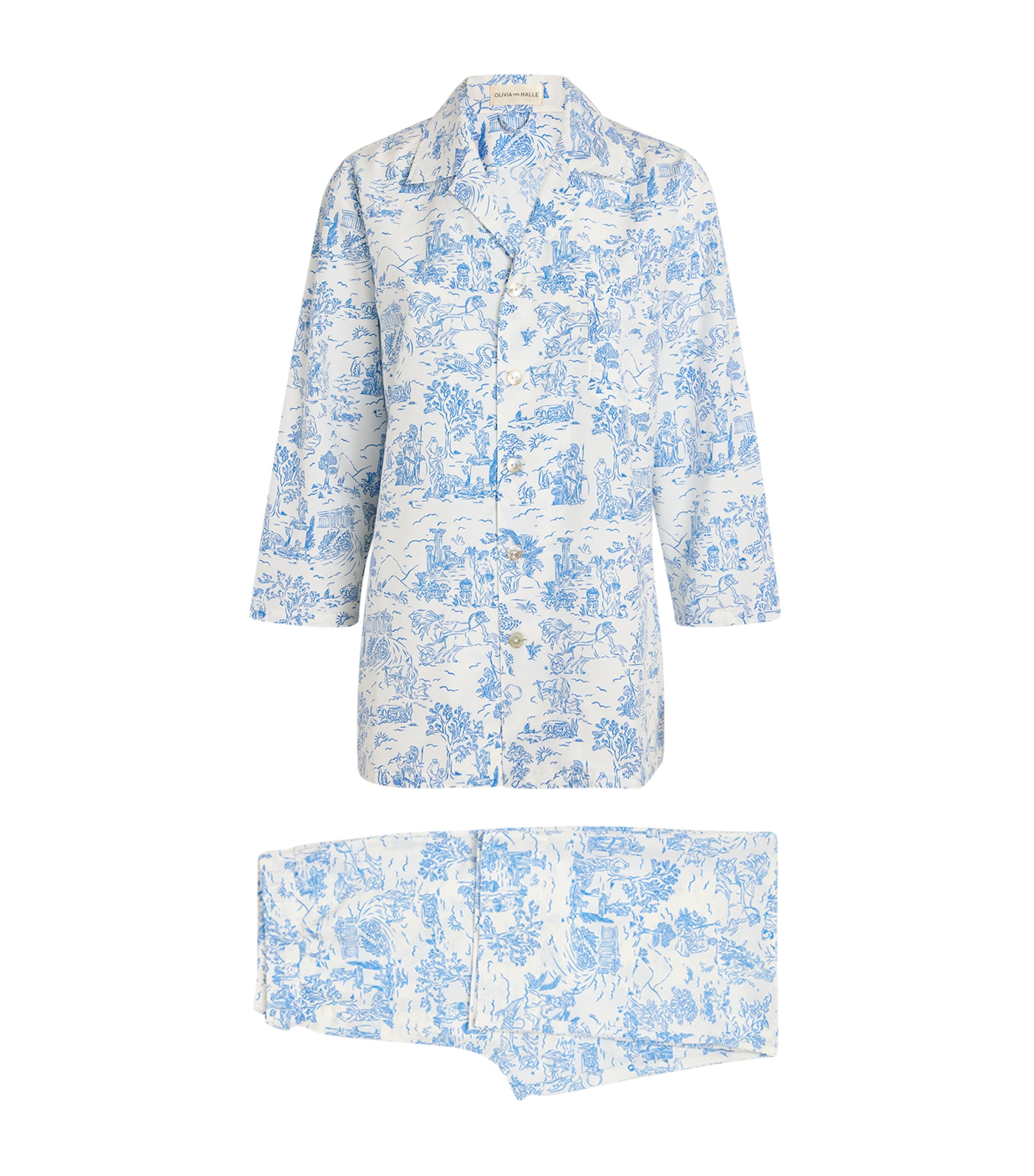 Shop Olivia Von Halle Silk-cotton Casablanca Eros Pyjama Set In Blue