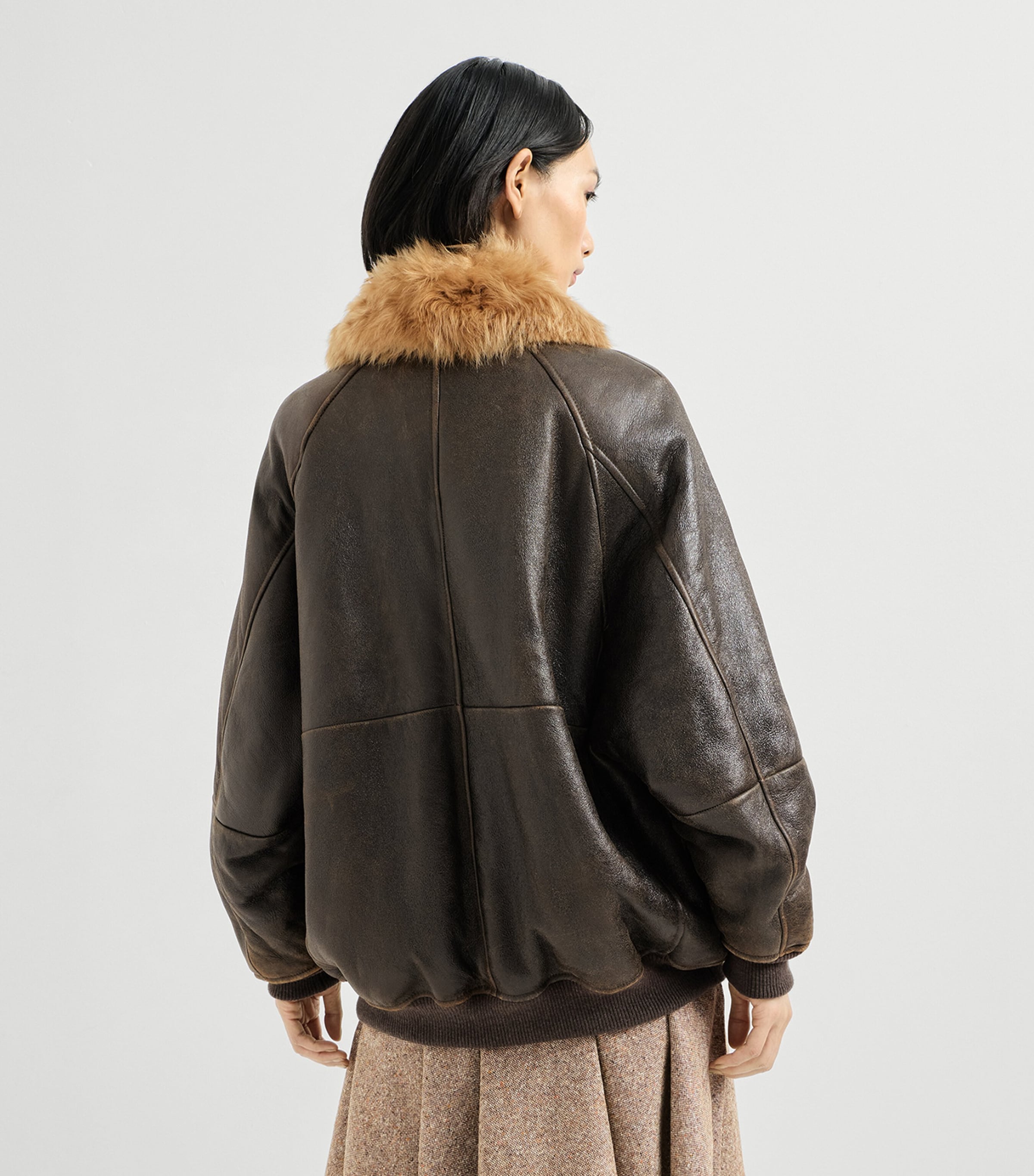 Brunello Cucinelli Womens Shearling Bomber Jacket Image 3