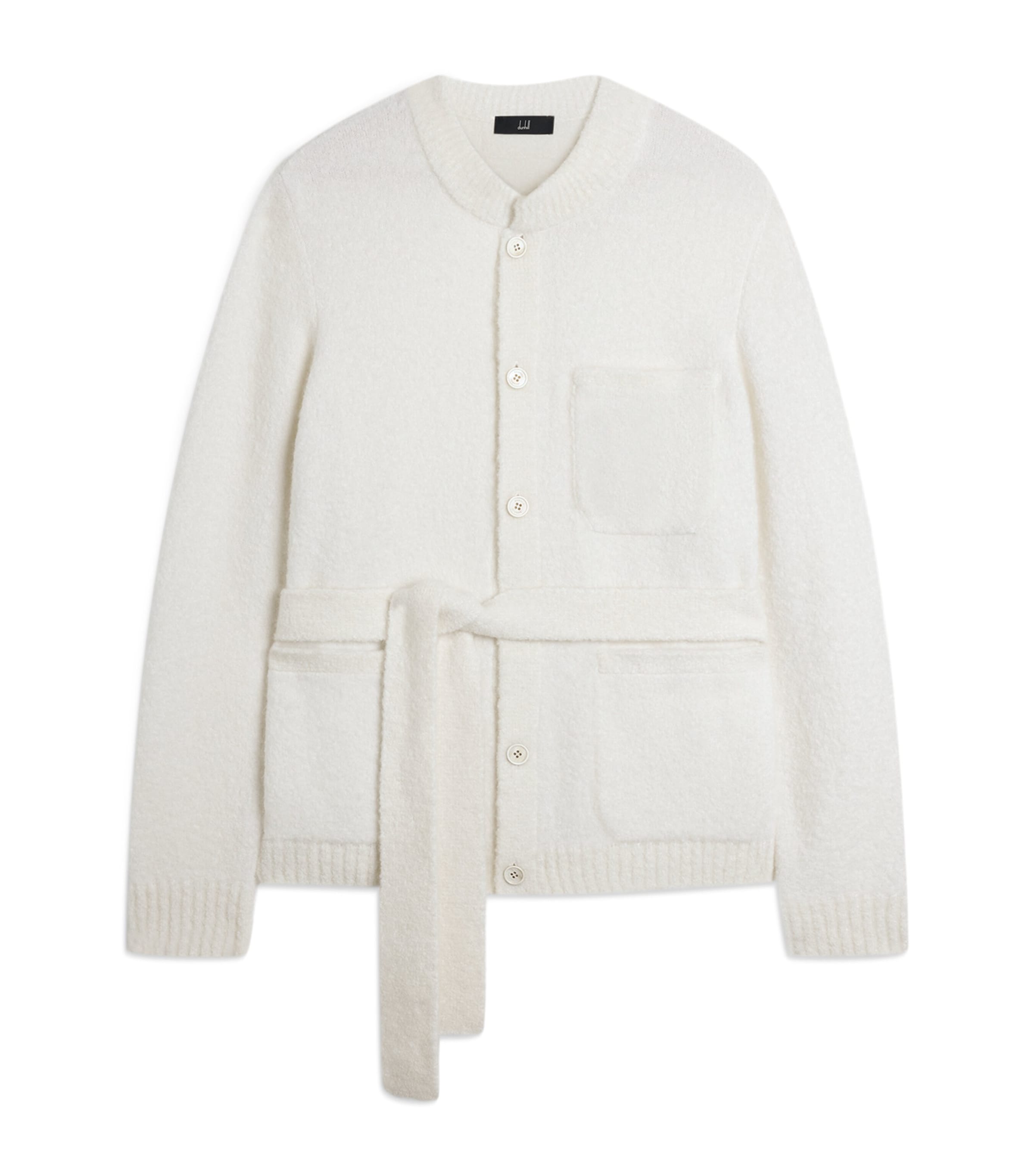 Dunhill Mens Cashmere-Blend Belted Cardigan White Image 1