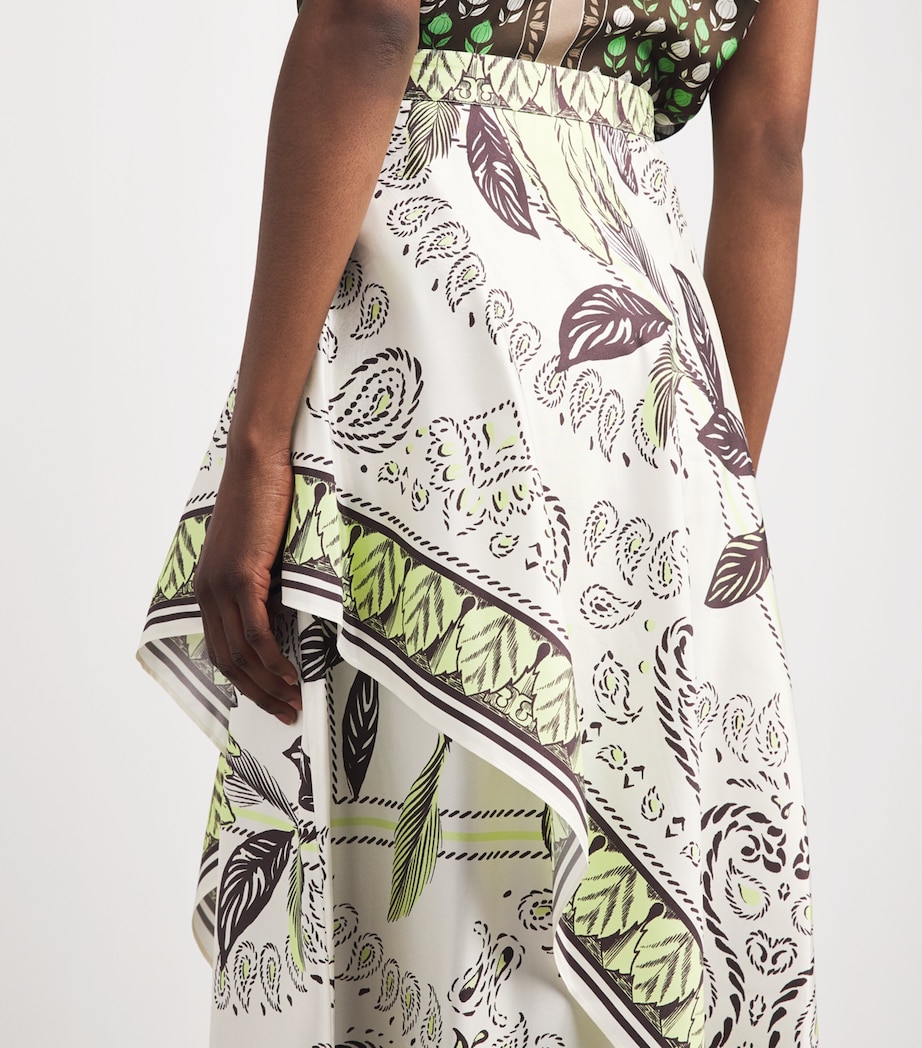 Tory Burch Womens Silk Scarf Wrap Midi Skirt Cockatoo Image 3