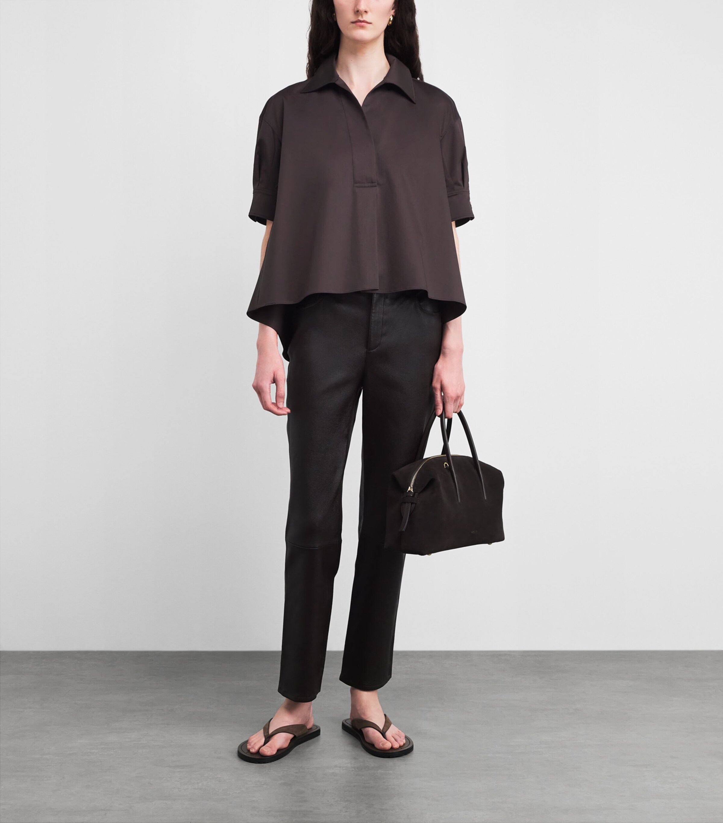 Agnona Womens Stretch-Cotton Polo Top Brown Chocolate Image 2