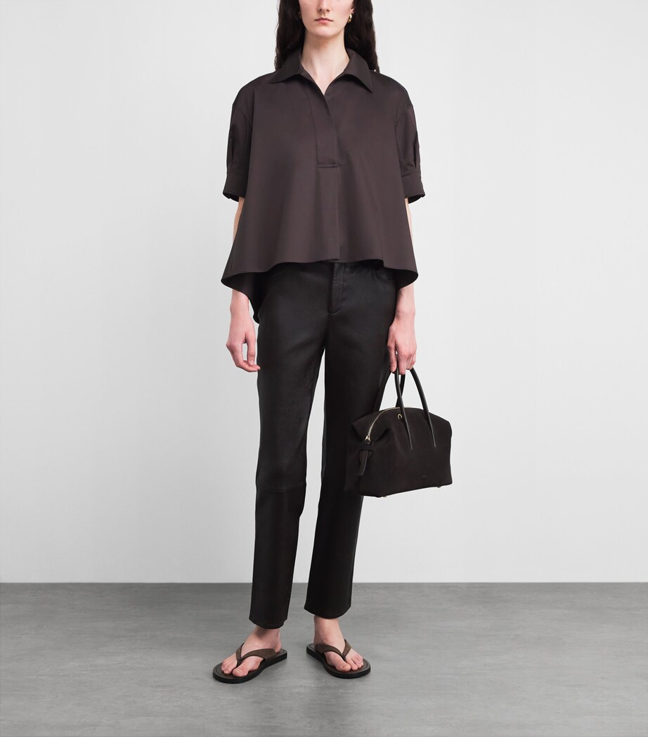 Agnona Womens Stretch-Cotton Polo Top Brown Chocolate Image 2