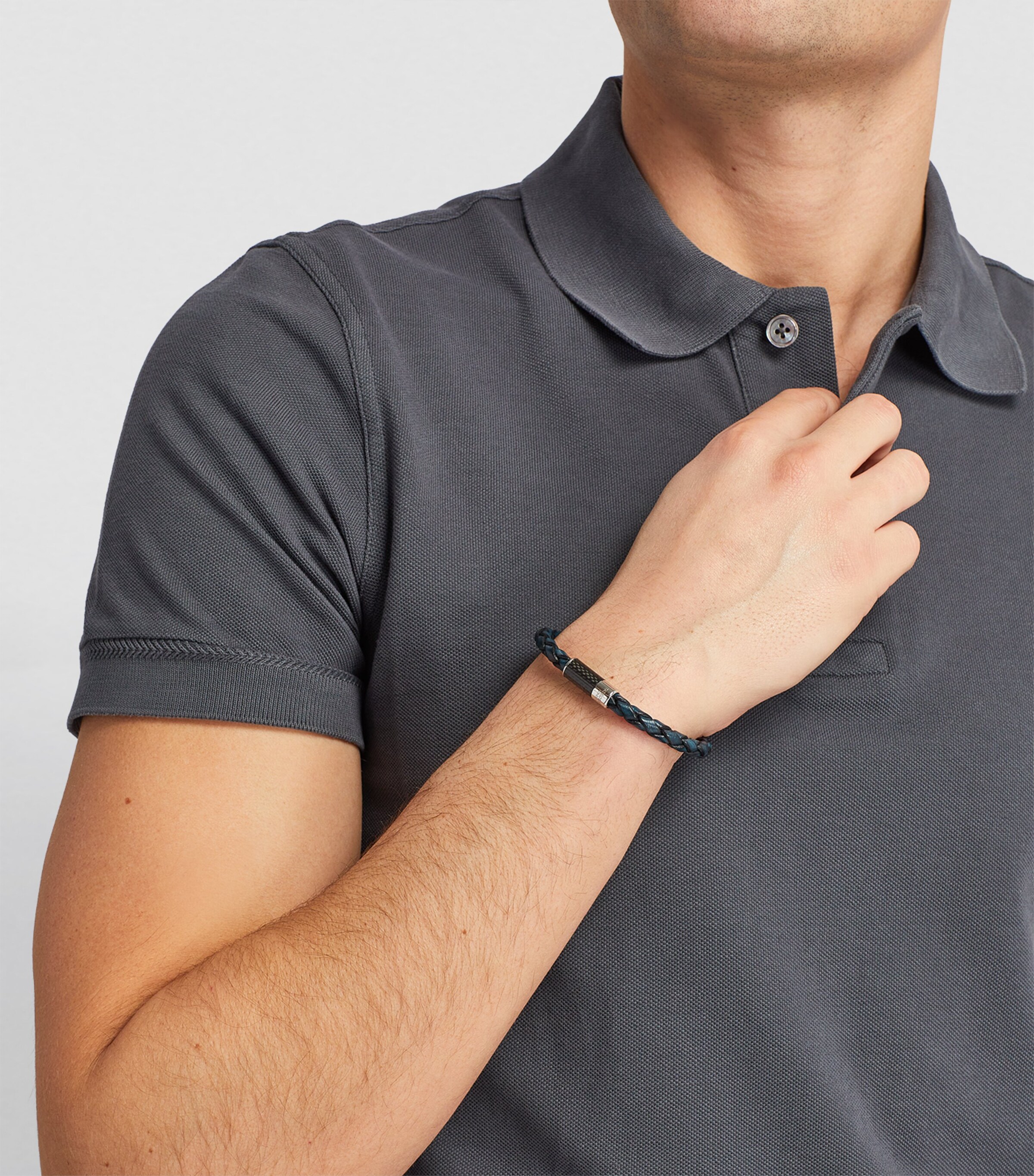 Braided Leather Carbon Pop Bracelet BLUE Image 4