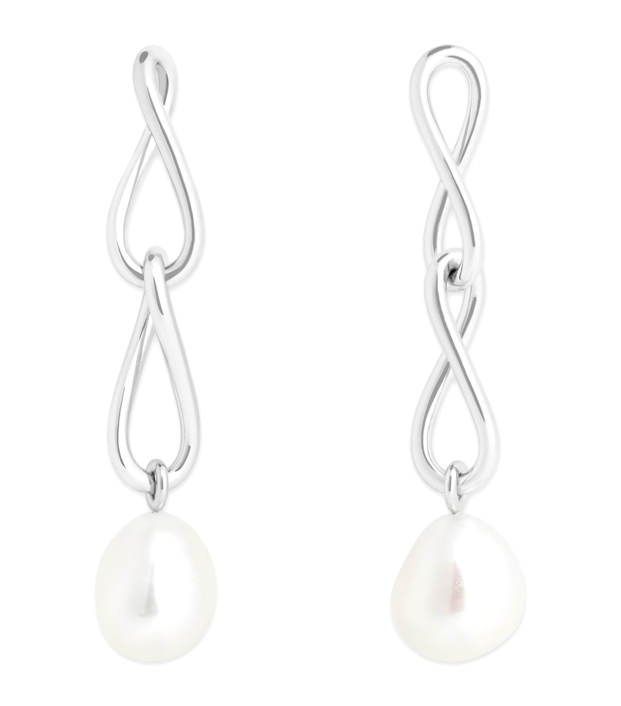 ASTRID & MIYU STERLING SILVER AND PEARL DROP EARRINGS 