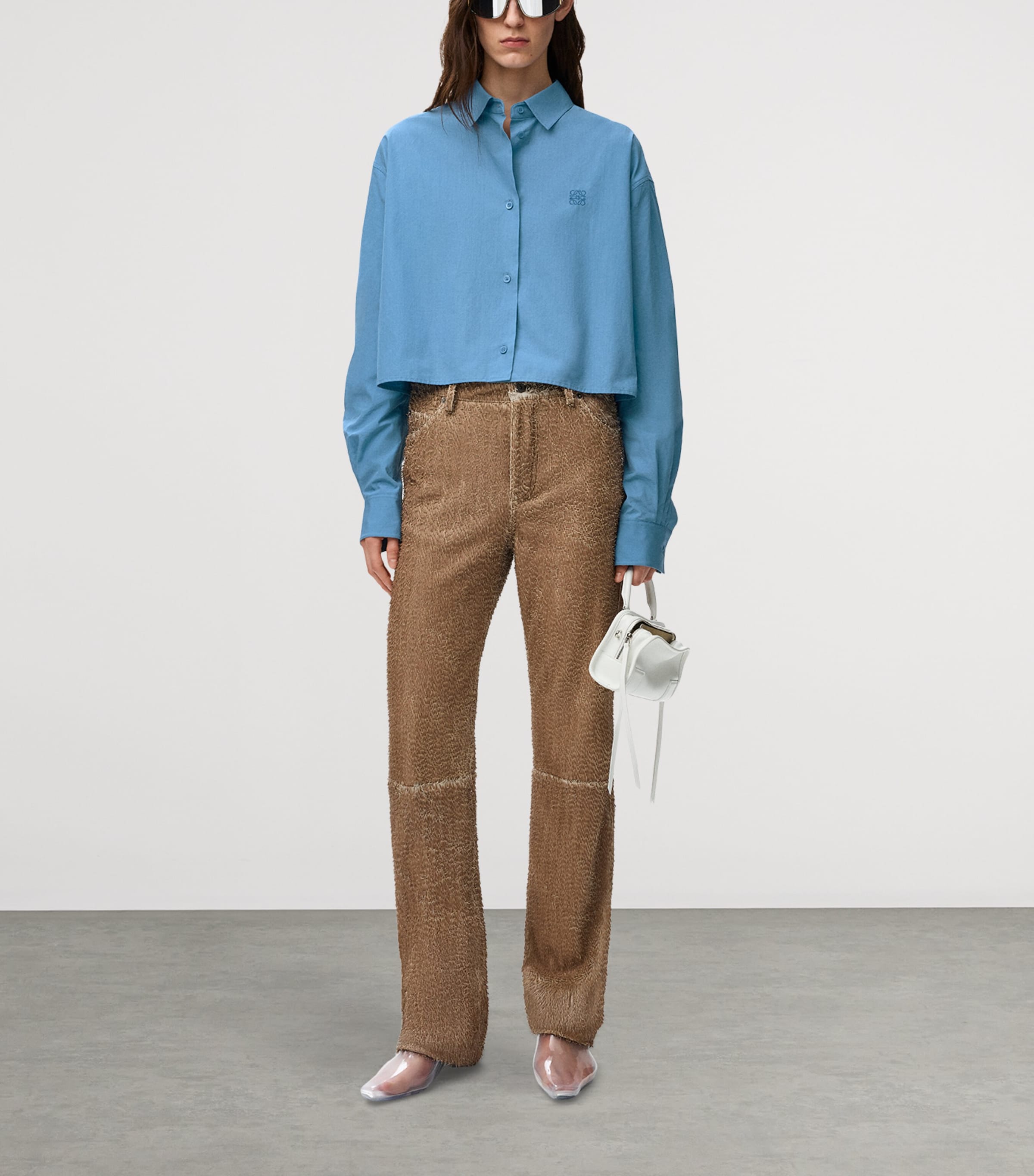 LOEWE Womens Cotton Cropped Shirt Blue Image 2