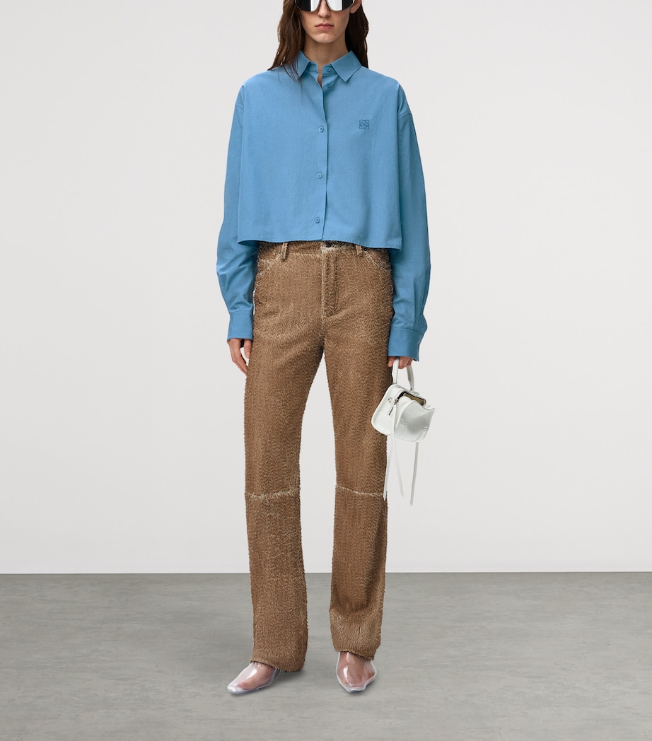 LOEWE Womens Cotton Cropped Shirt Blue Image 2
