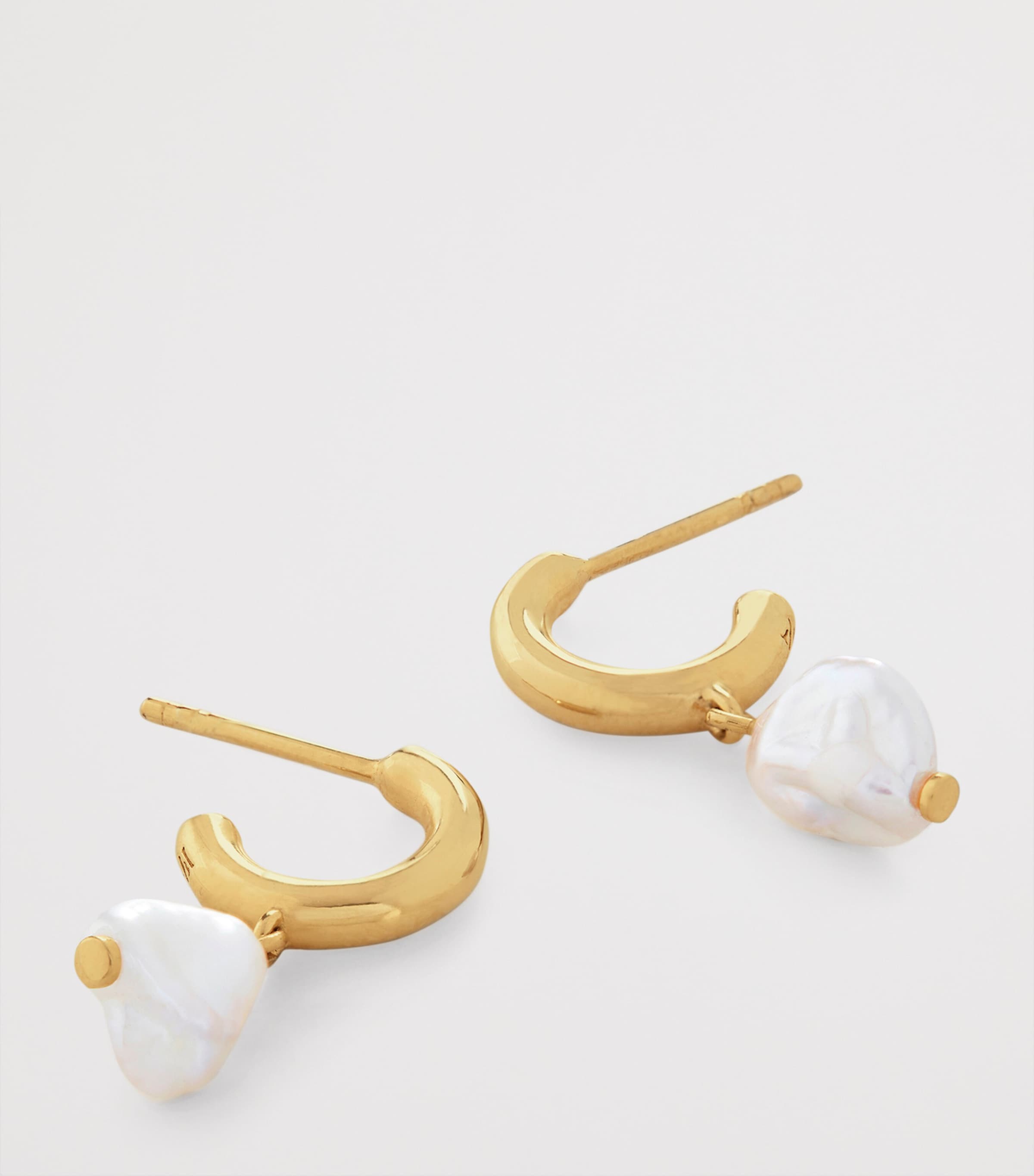 Monica Vinader Gold Vermeil and Keshi Pearl Nura Huggie Earrings Gold Vermeil Image 2