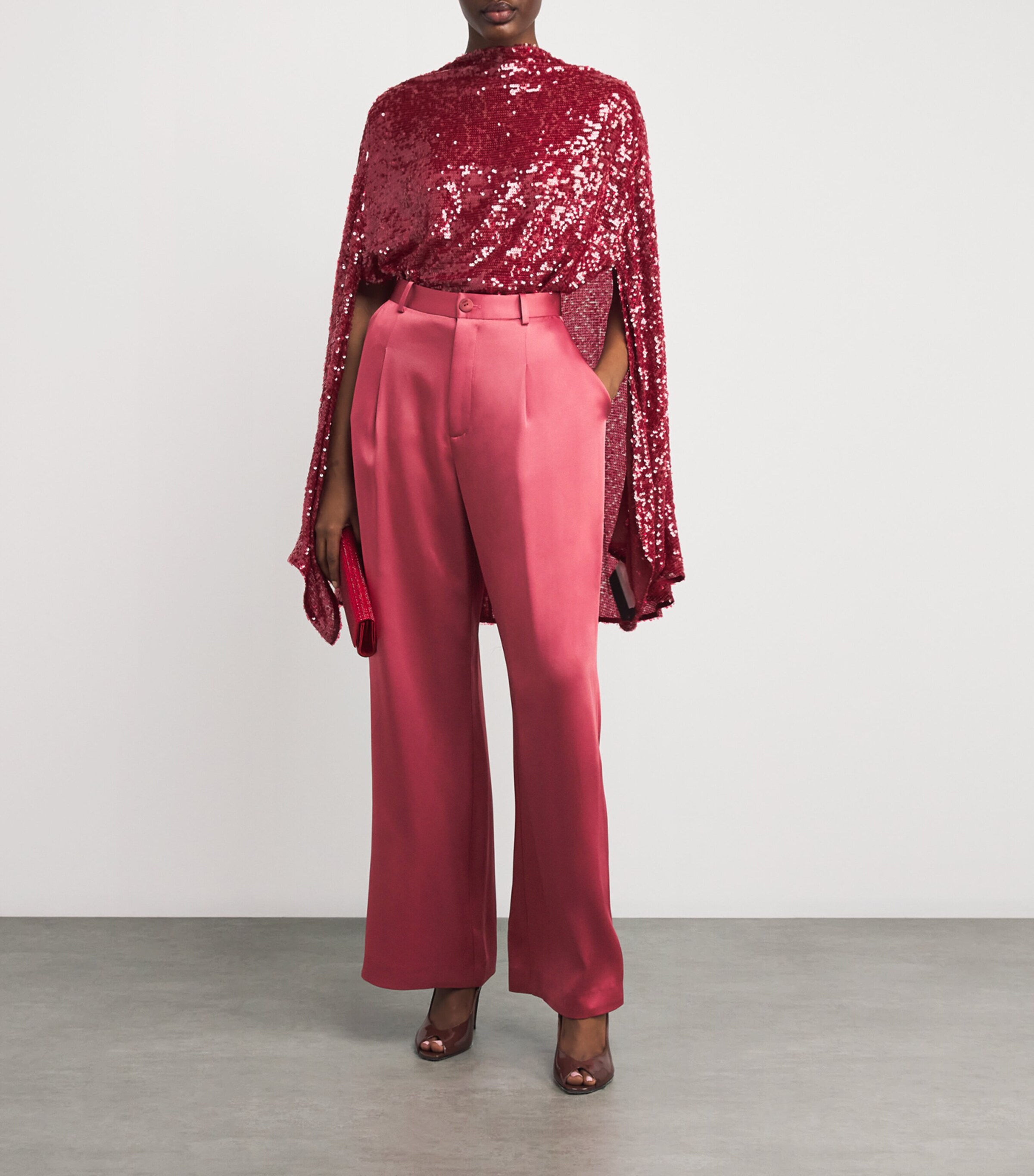 Satin Pleated Wide-Leg Trousers 678 DARK ROSE Image 2